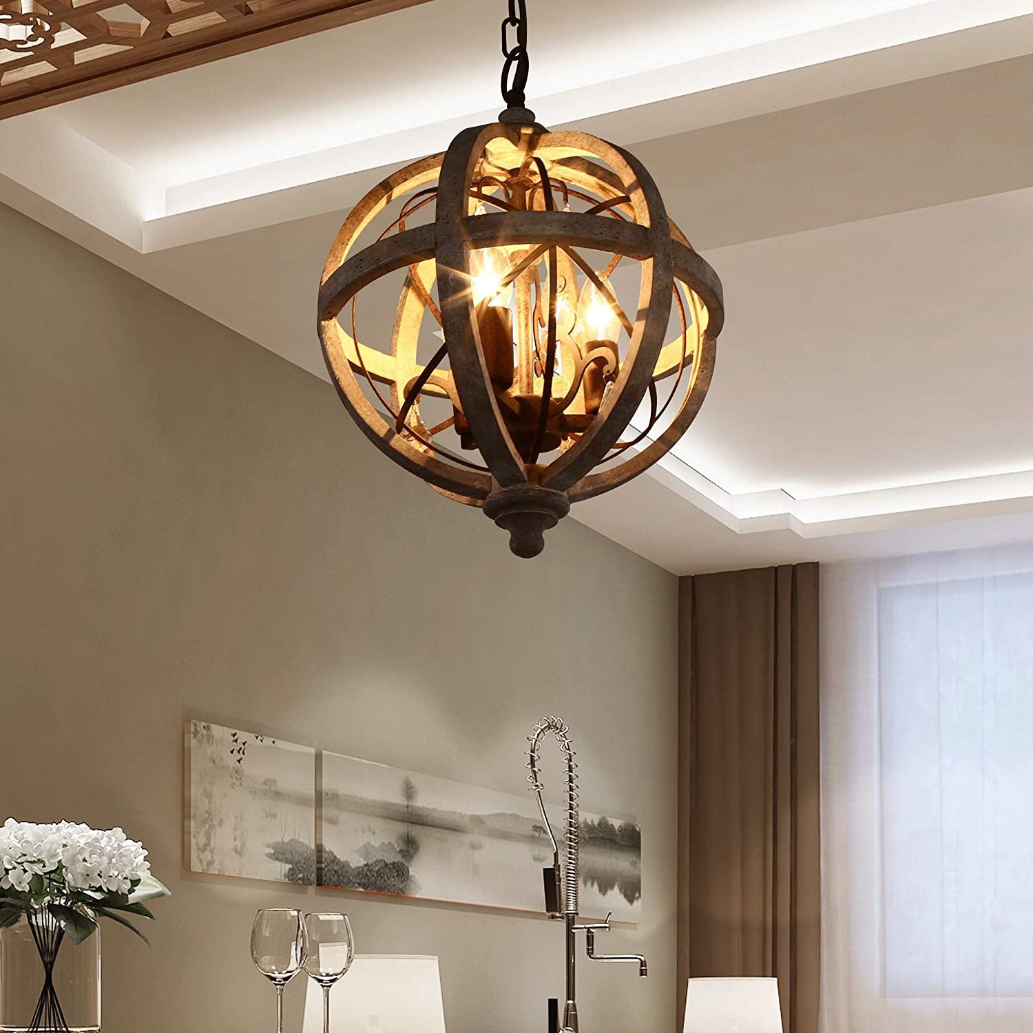 Lustra Chandelier Retro Globe with Weathered Wood - Letslighting