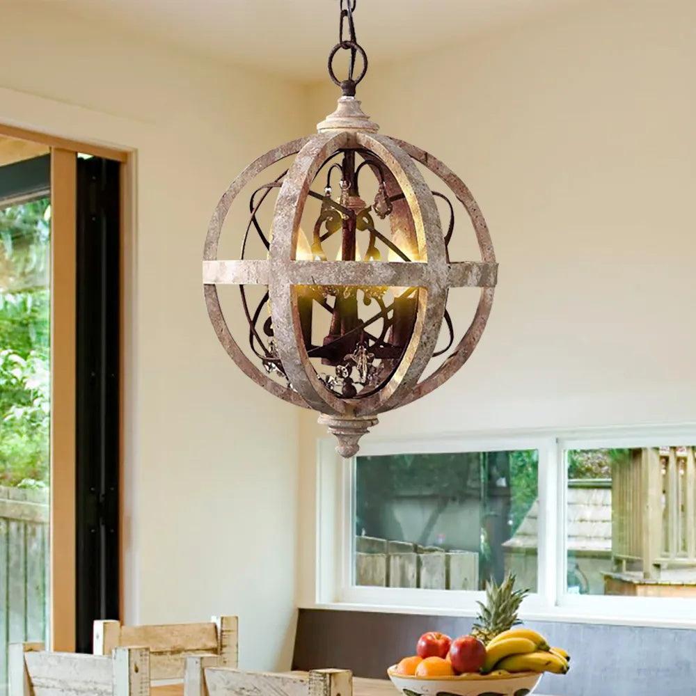 Lustra Chandelier Retro Globe with Weathered Wood - Letslighting