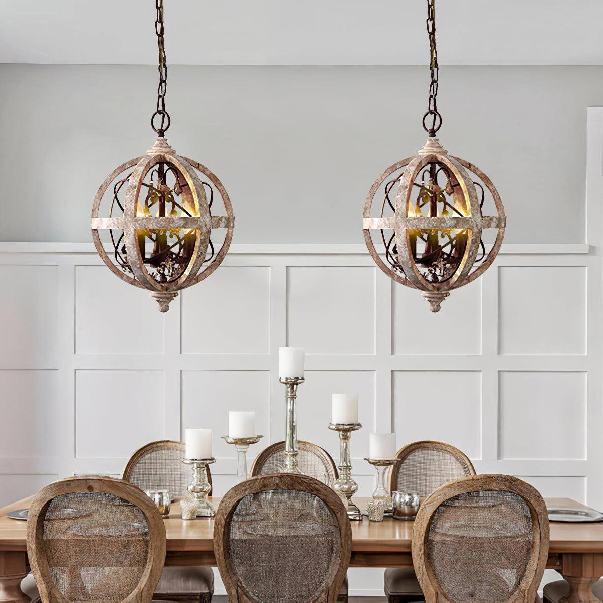 Lustra Chandelier Retro Globe with Weathered Wood - Letslighting
