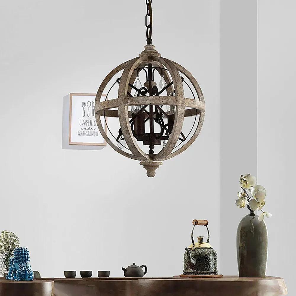 Lustra Chandelier Retro Globe with Weathered Wood - Letslighting