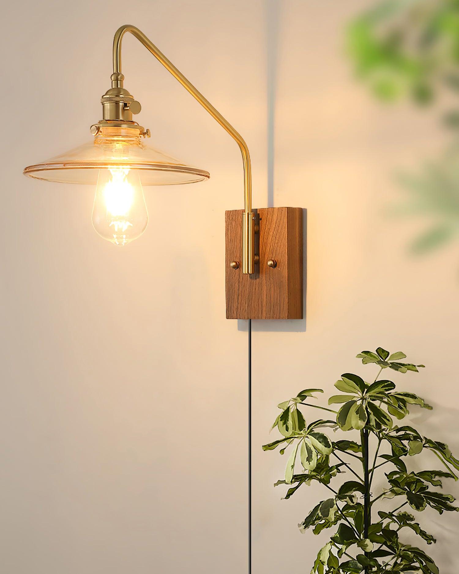 Wall Light Retro Plug In with Brass, Walnut French Elegance - Letslighting