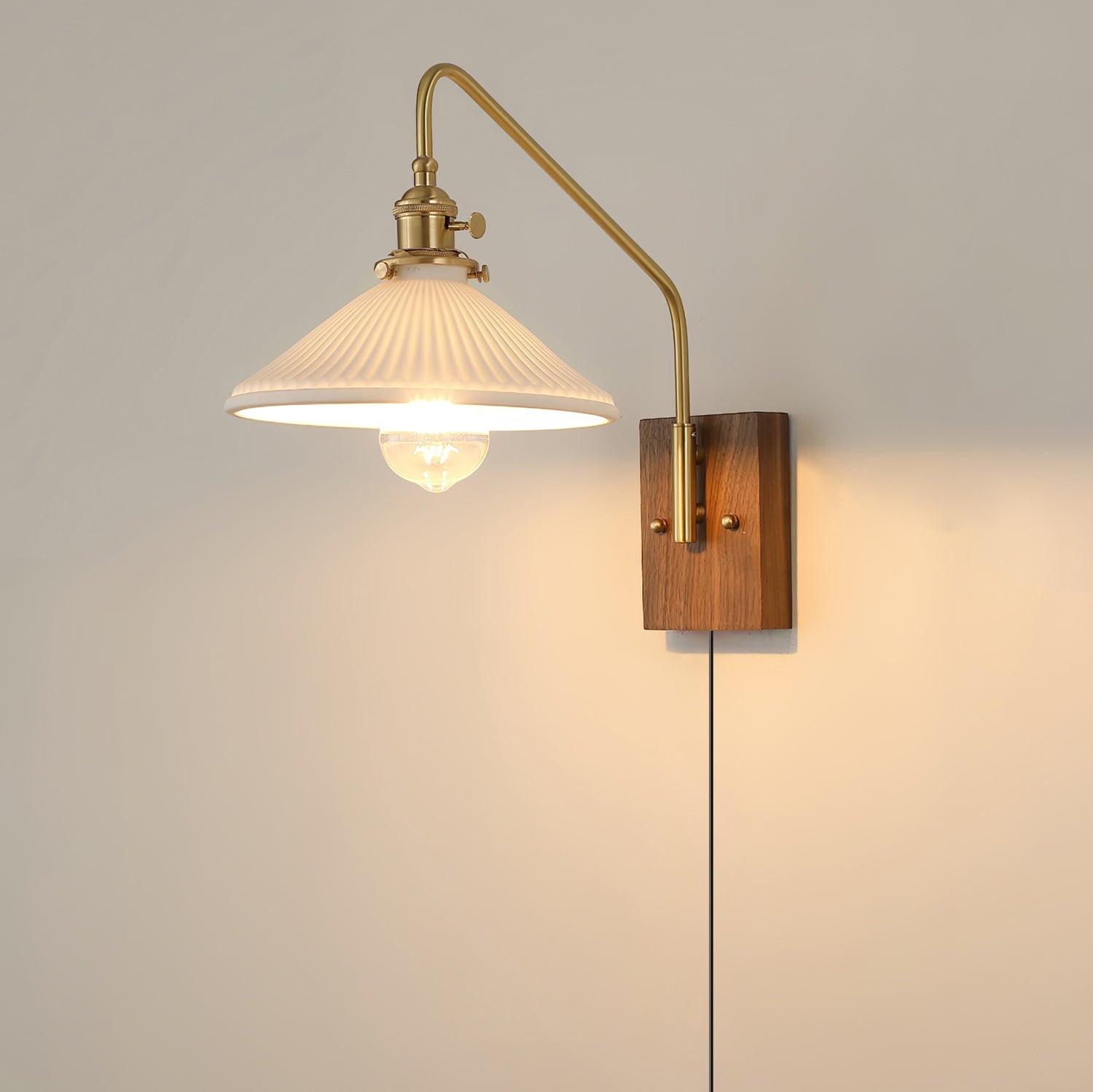 Wall Light Retro Plug In with Brass, Walnut French Elegance - Letslighting
