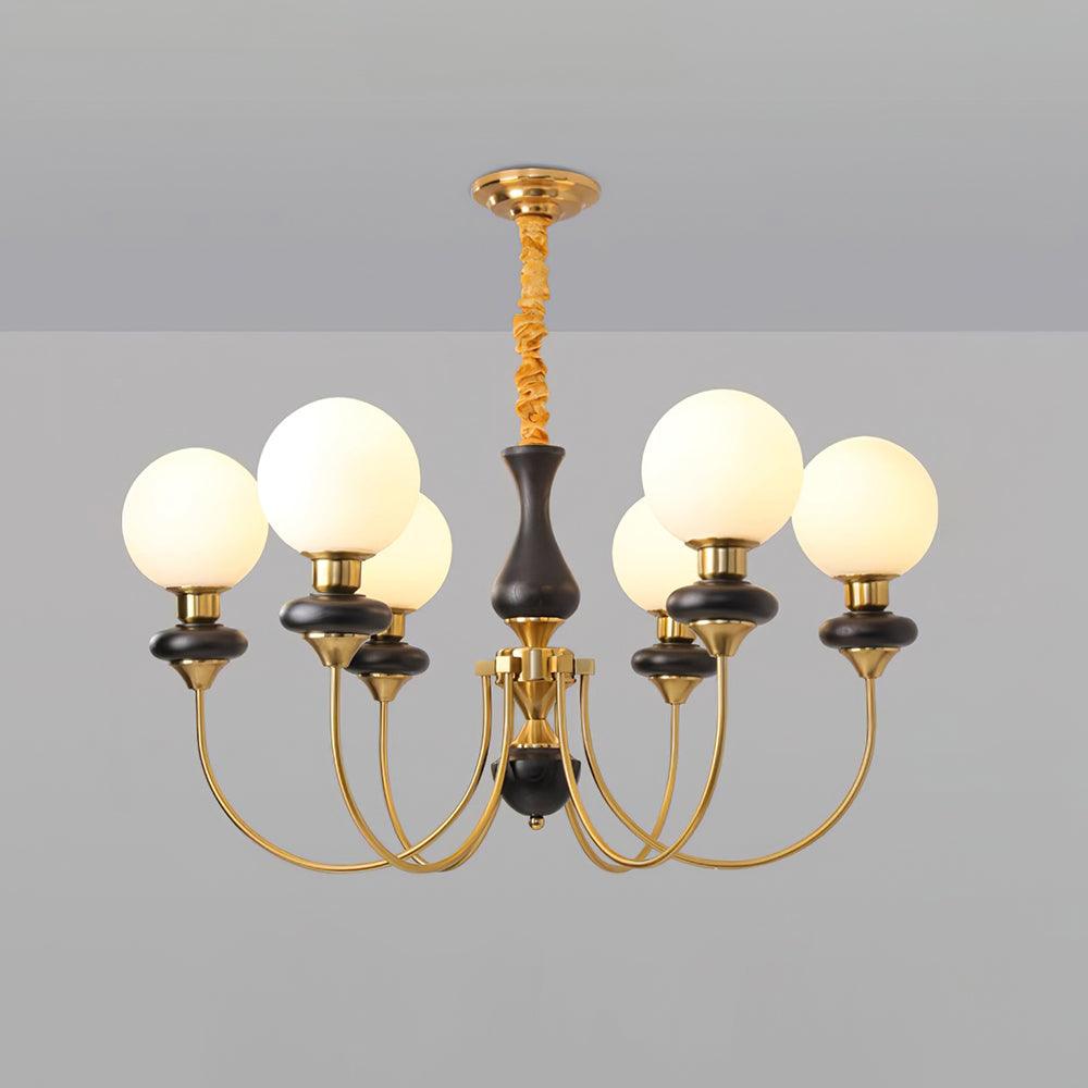 Chandelier Brass Curved Arms Walnut Vintage Elegant - Letslighting