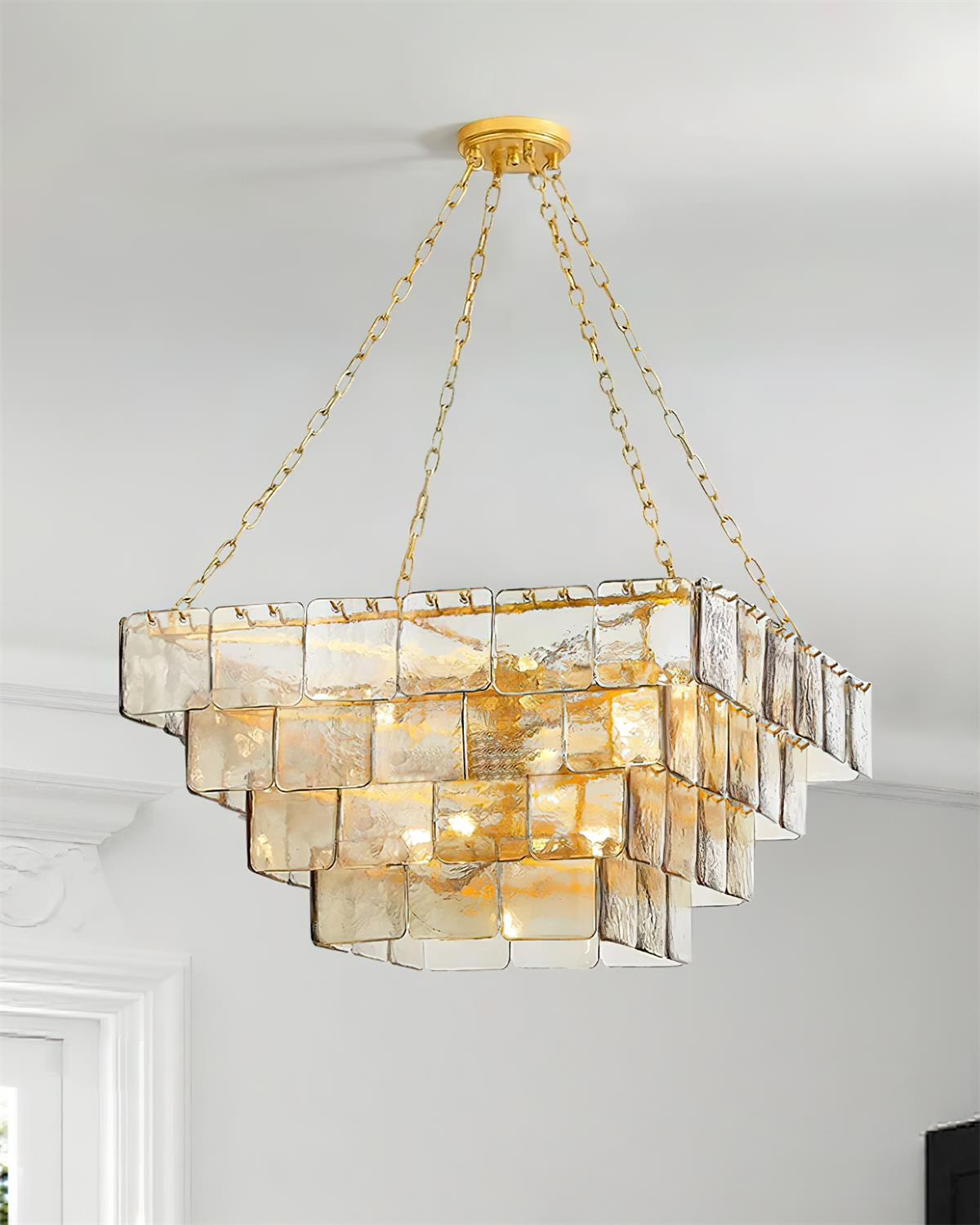 Revelation Chandelier Tiered Glass Panel Glow - Letslighting