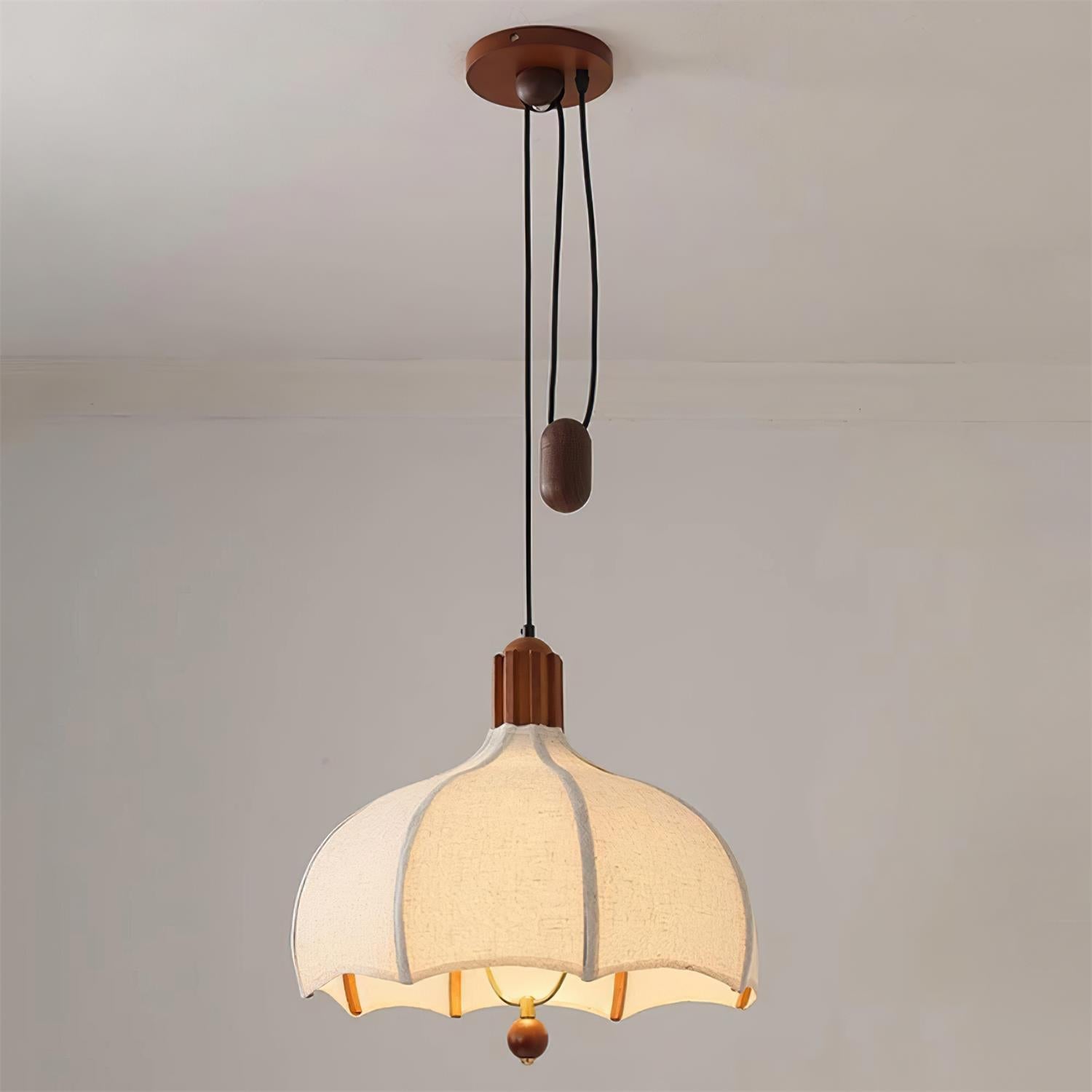 Revi Pendant Lamp Wood Fabric Scalloped Adjustable - Letslighting