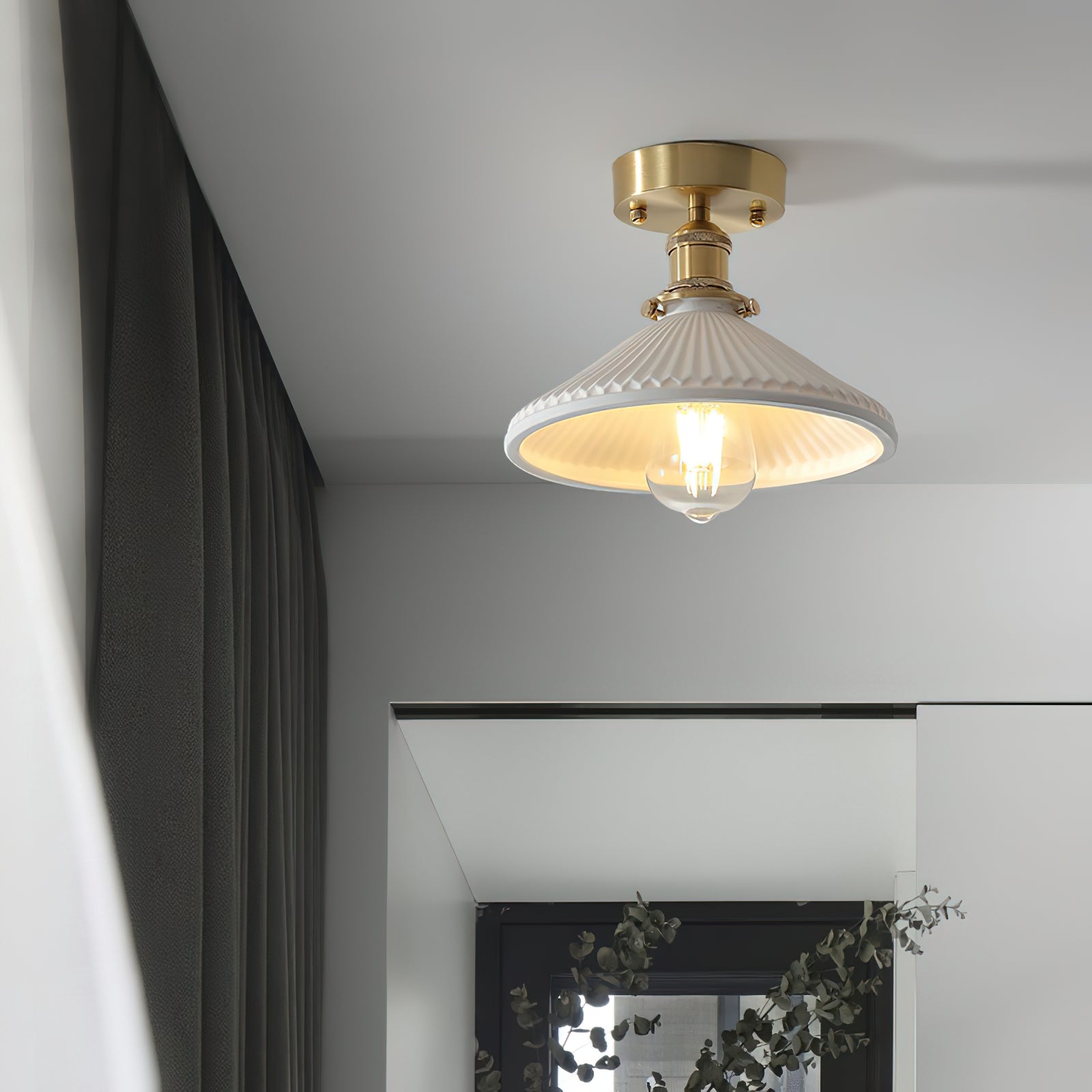 Belmont Vintage Brass & Ceramic Ceiling Light