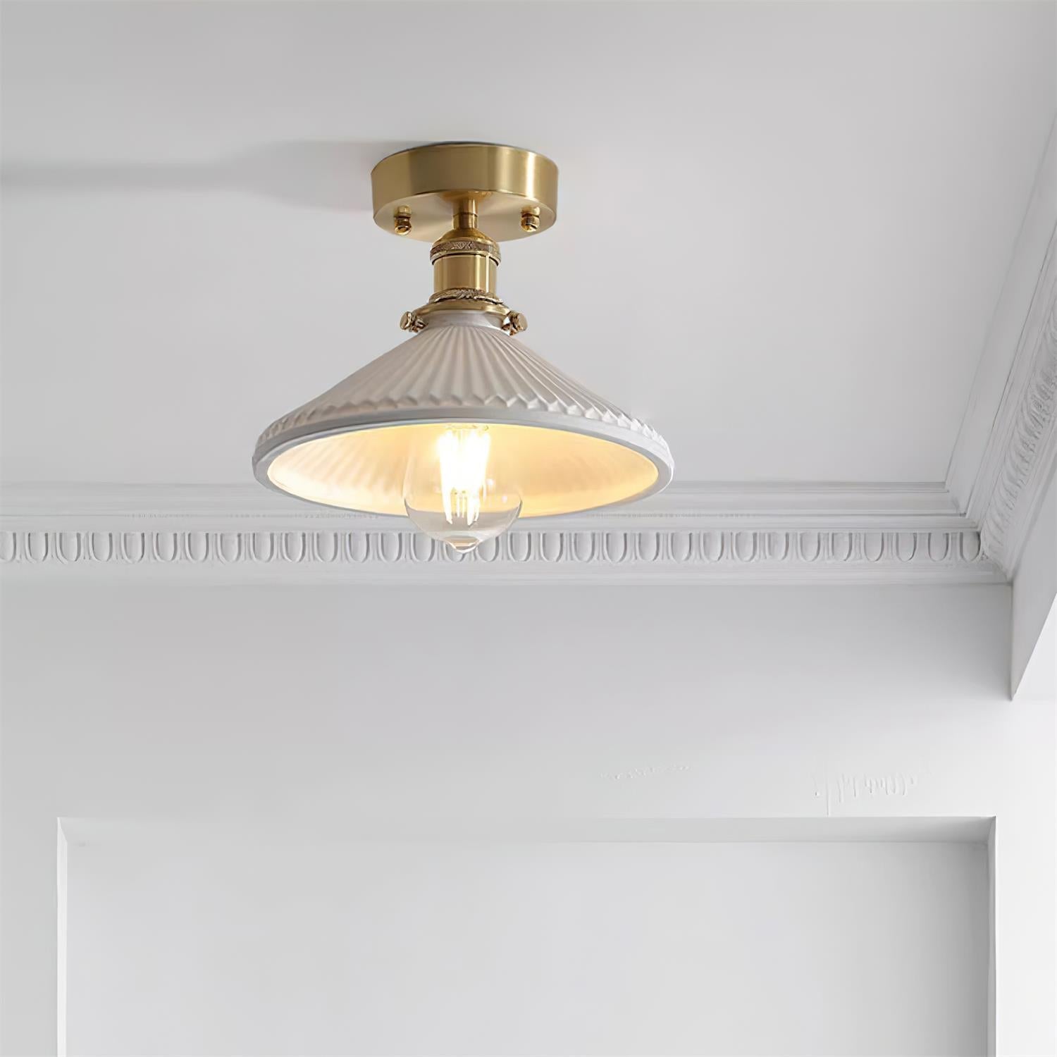 Belmont Vintage Brass & Ceramic Ceiling Light