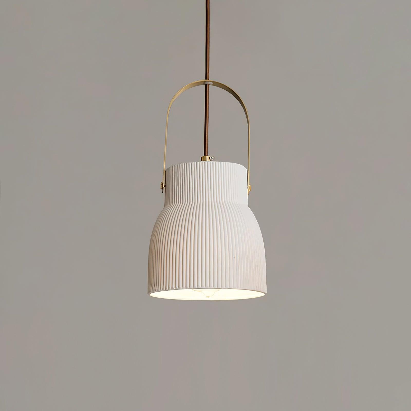 Pendant Lamp Ribbed White Ceramic with Brass Handle - Letslighting