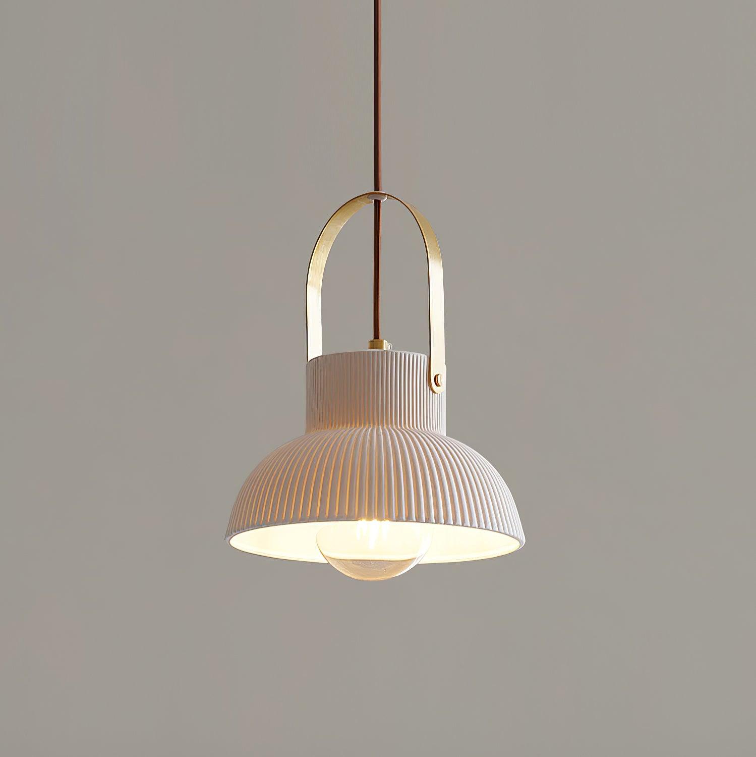 Pendant Lamp Ribbed White Ceramic with Brass Handle - Letslighting