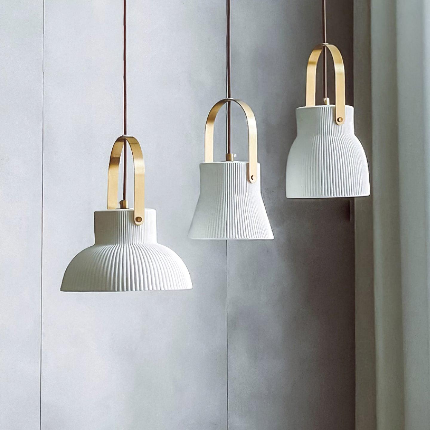 Pendant Lamp Ribbed White Ceramic with Brass Handle - Letslighting