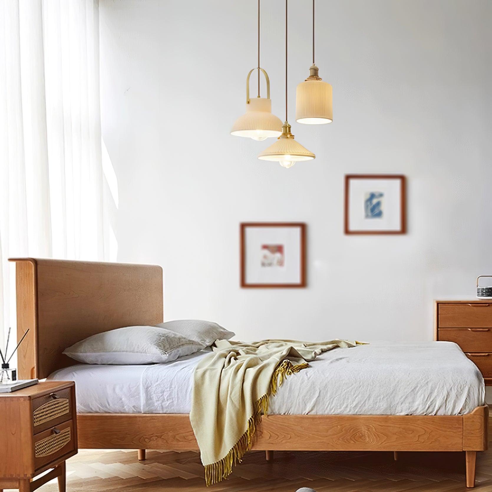 Pendant Lamp Ribbed White Ceramic with Brass Handle - Letslighting
