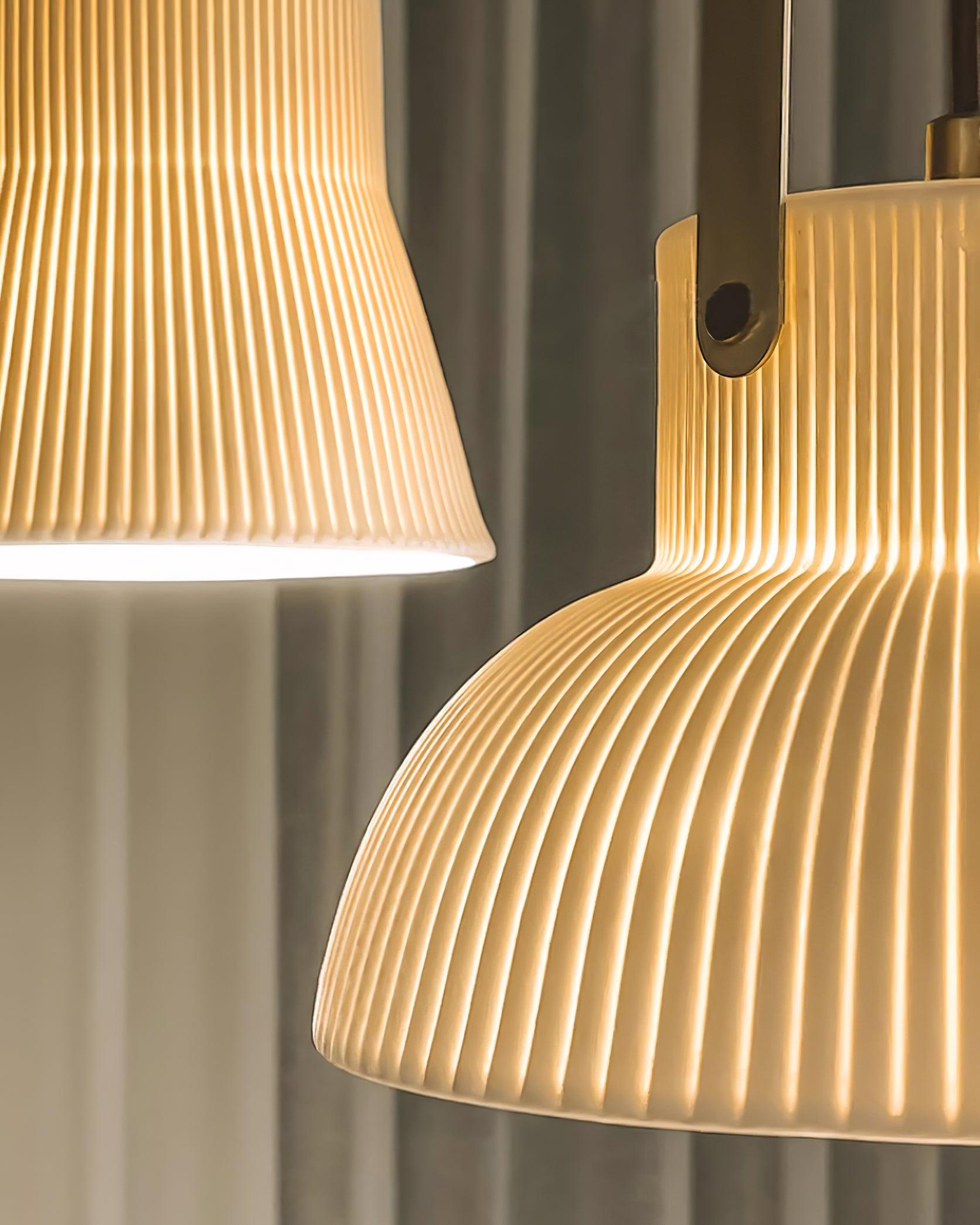 Pendant Lamp Ribbed White Ceramic with Brass Handle - Letslighting