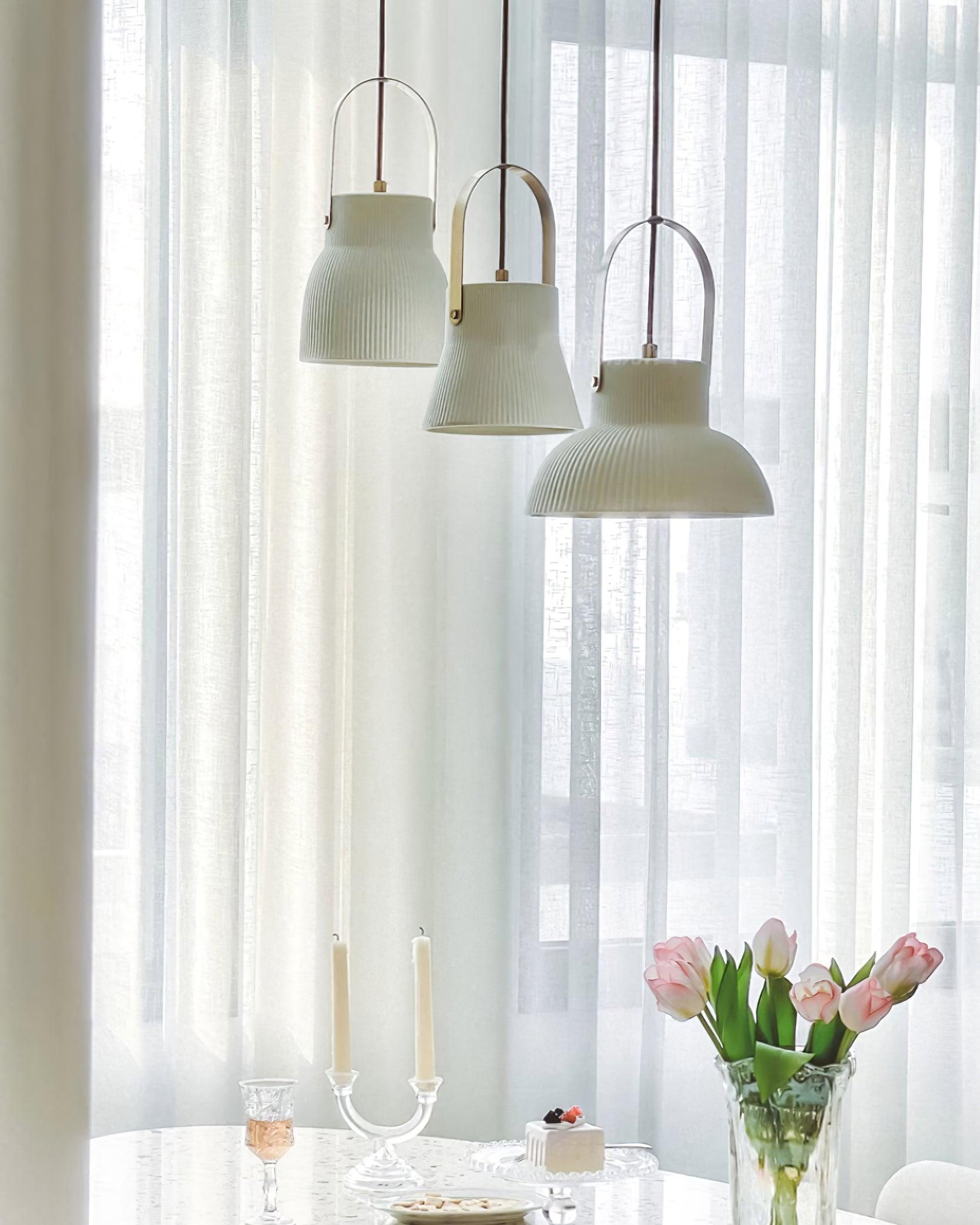 Pendant Lamp Ribbed White Ceramic with Brass Handle - Letslighting