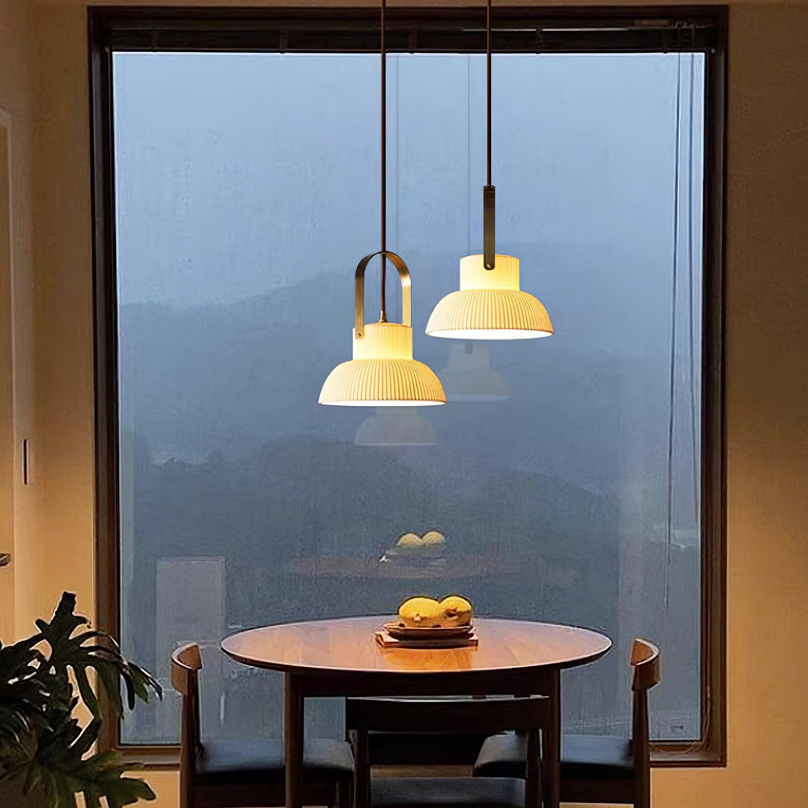 Pendant Lamp Ribbed White Ceramic with Brass Handle - Letslighting