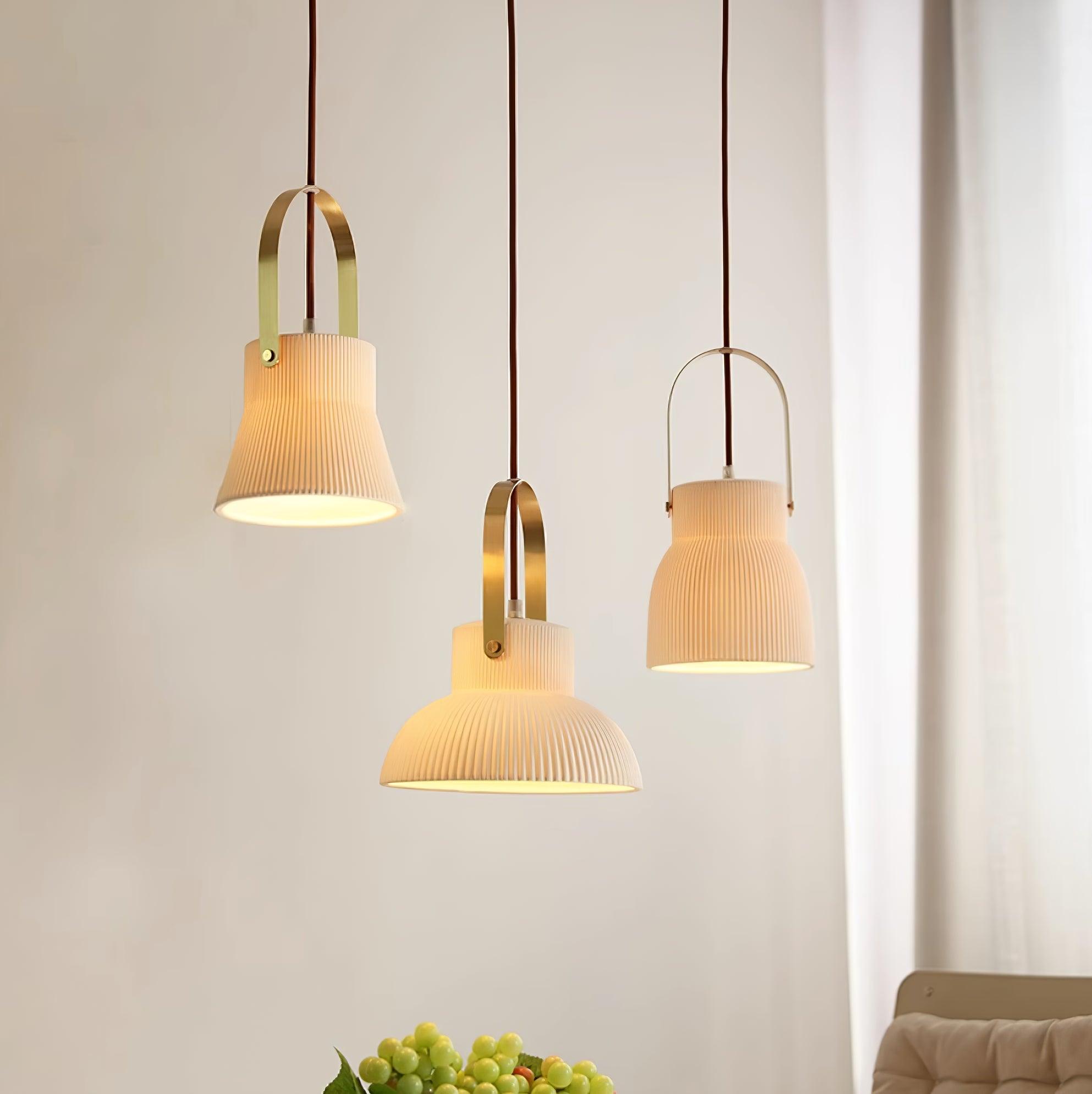 Pendant Lamp Ribbed White Ceramic with Brass Handle - Letslighting