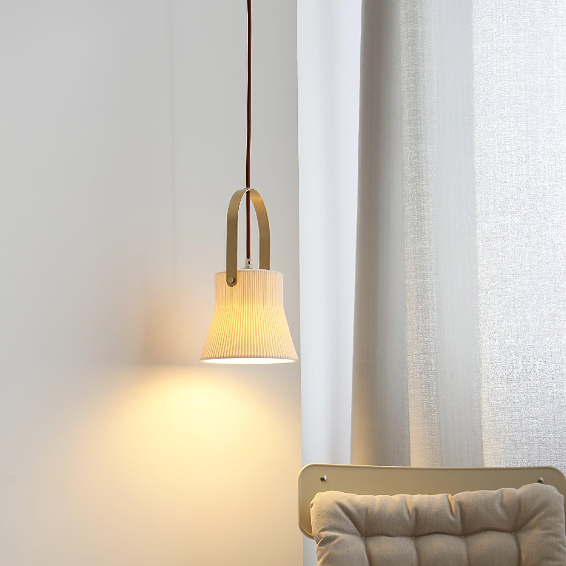 Pendant Lamp Ribbed White Ceramic with Brass Handle - Letslighting