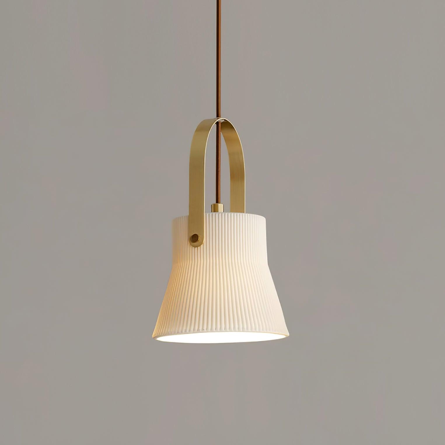 Pendant Lamp Ribbed White Ceramic with Brass Handle - Letslighting