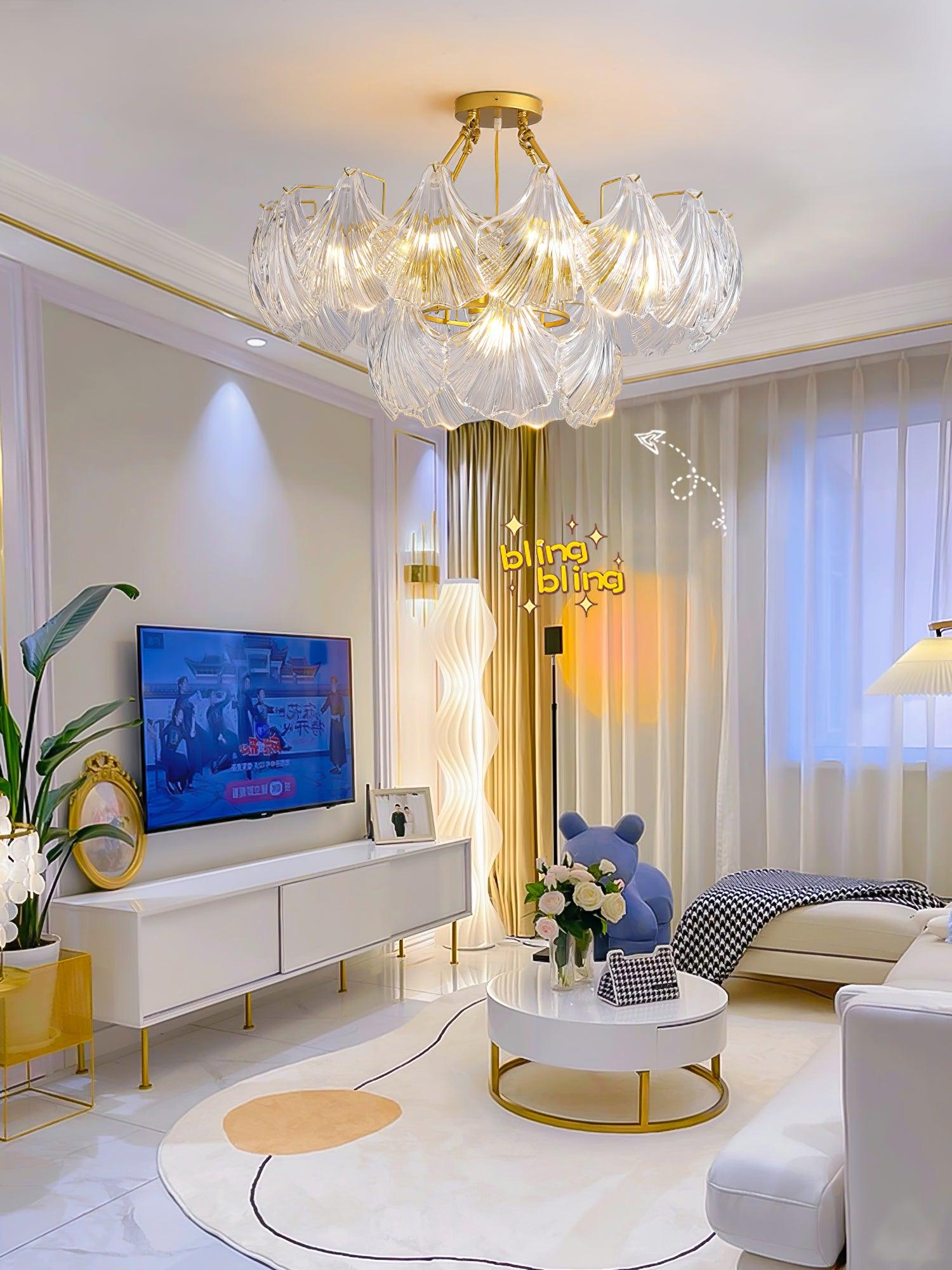 Lustra Ceiling Light Ribbed Shell Glass Gold - Letslighting