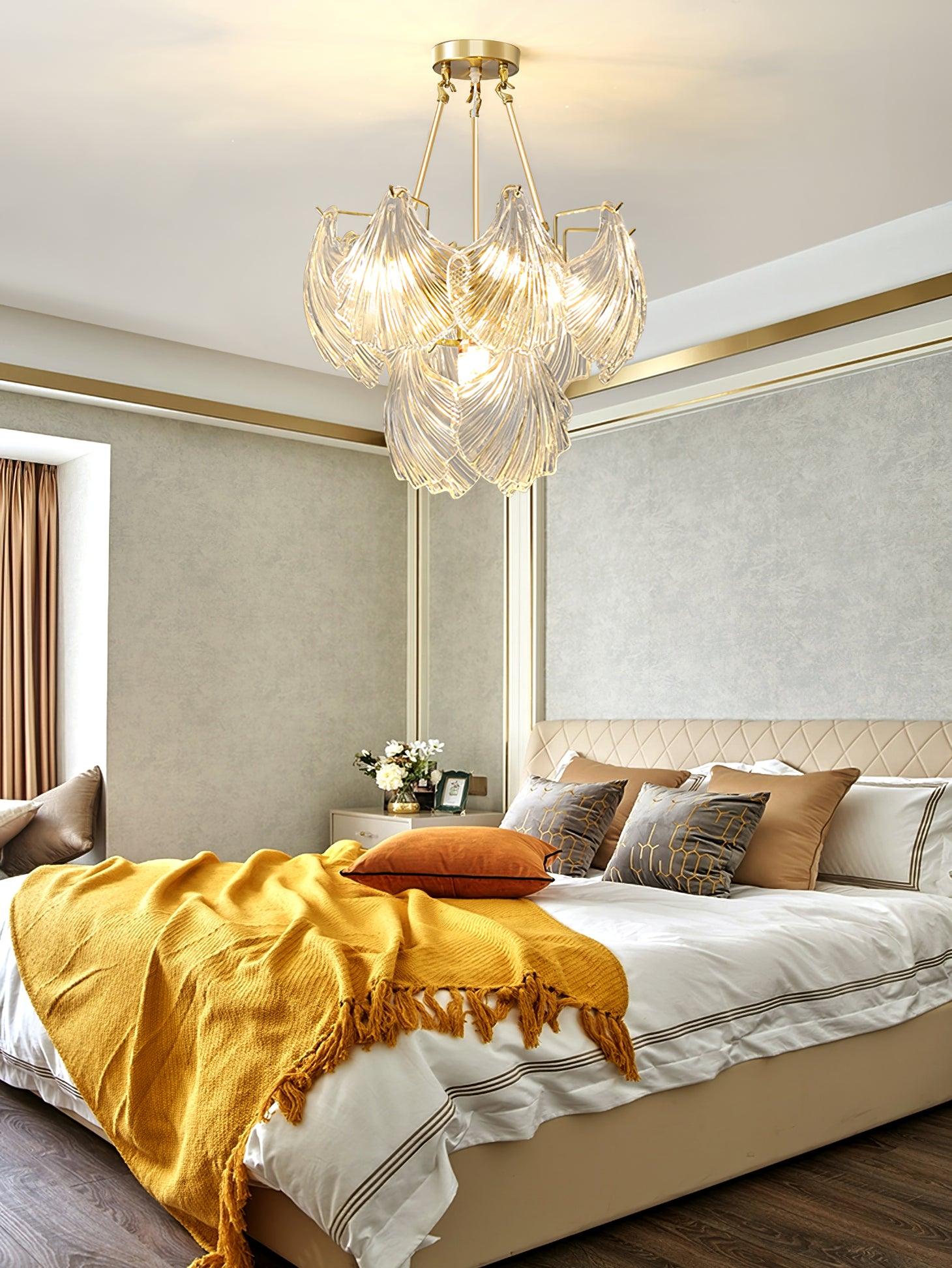 Lustra Ceiling Light Ribbed Shell Glass Gold - Letslighting