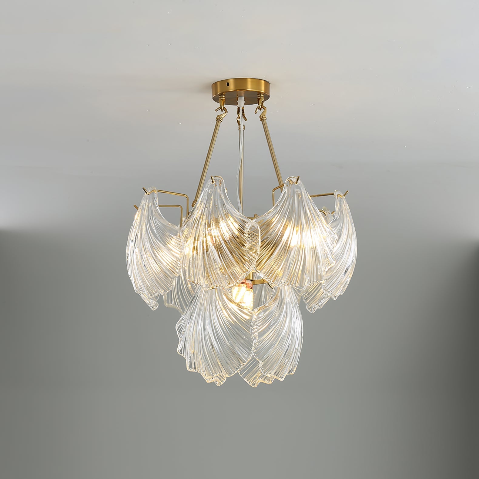 Lustra Ceiling Light Ribbed Shell Glass Gold - Letslighting