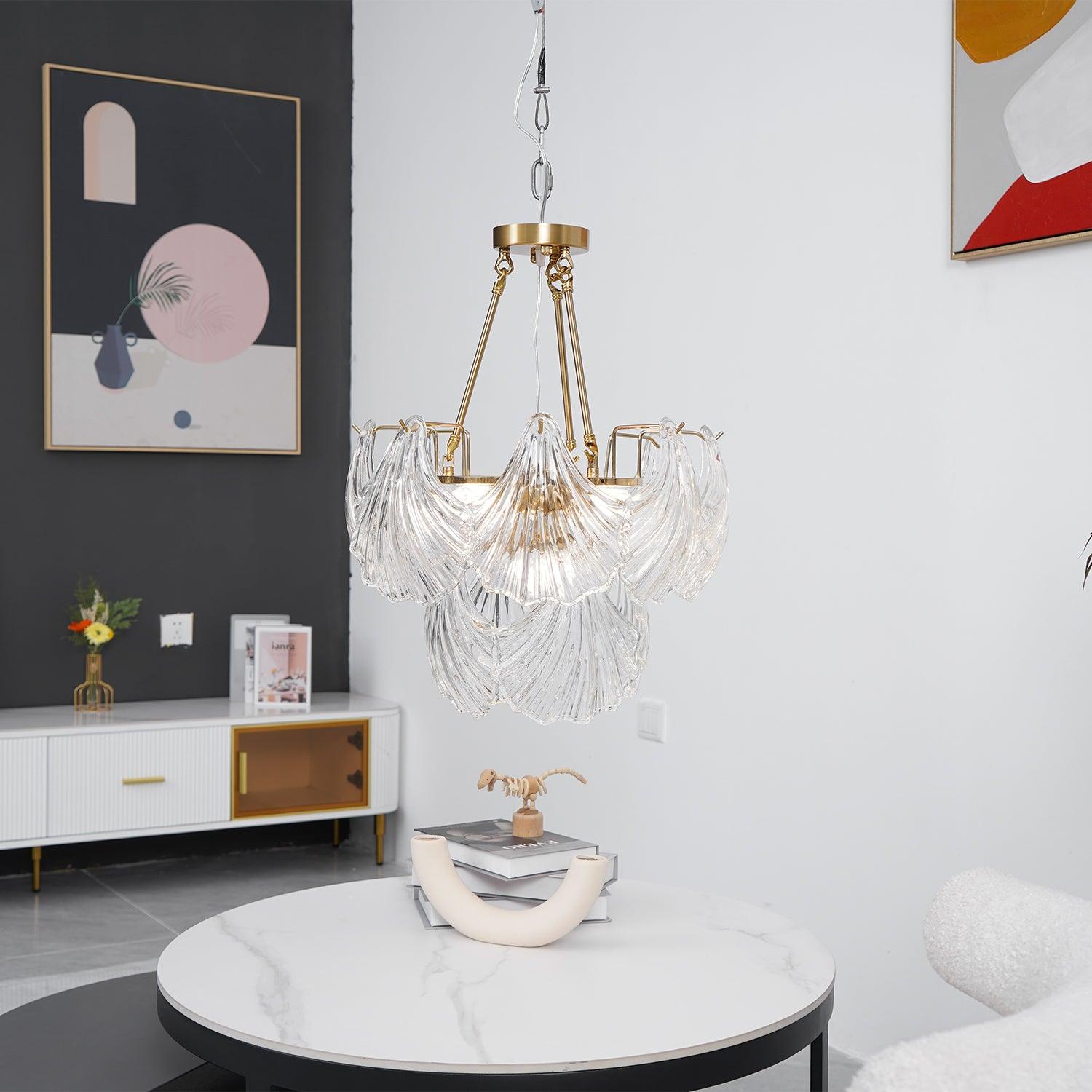 Lustra Ceiling Light Ribbed Shell Glass Gold - Letslighting