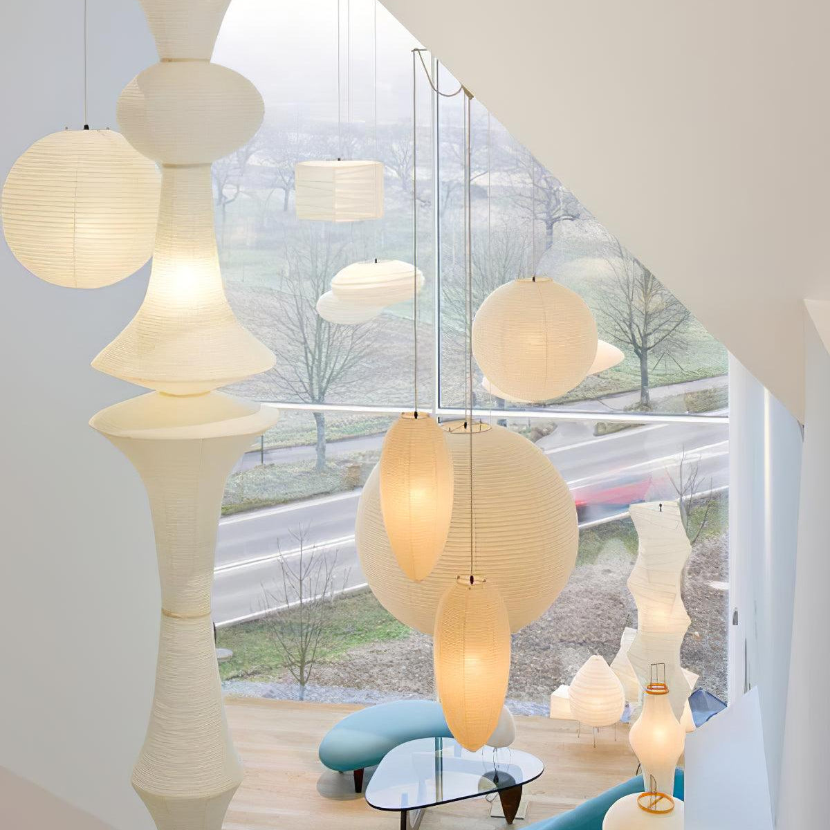 Lustra Pendant Light Washi Paper E for Living Room - Letslighting