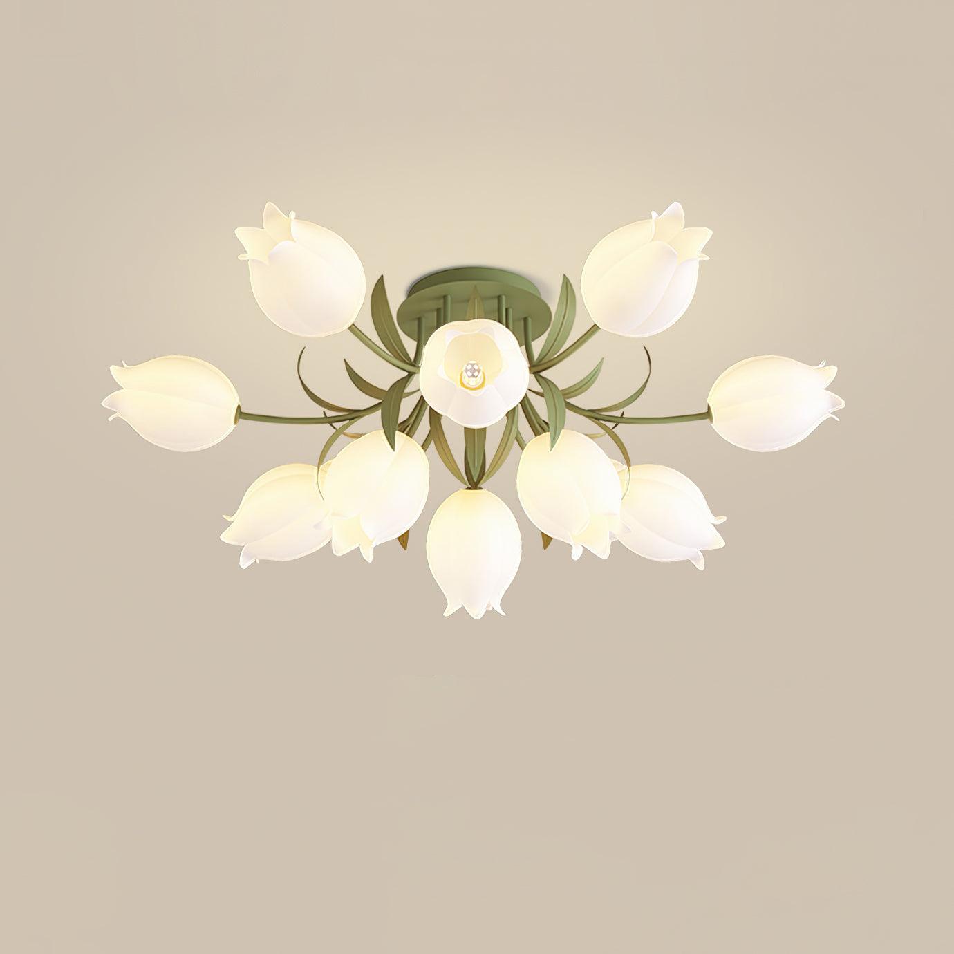 Lustra Ceiling Light Lily Flower Blossom Green Base - Letslighting