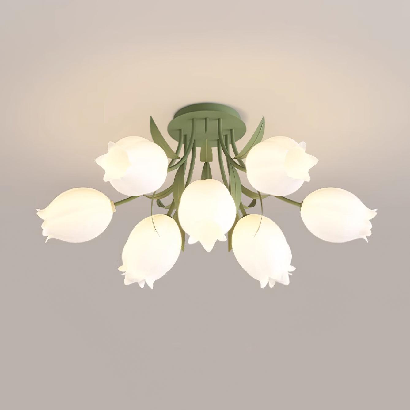 Lustra Ceiling Light Lily Flower Blossom Green Base - Letslighting