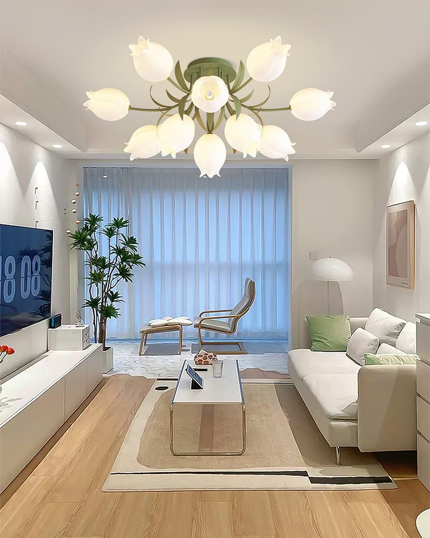 Lustra Ceiling Light Lily Flower Blossom Green Base - Letslighting