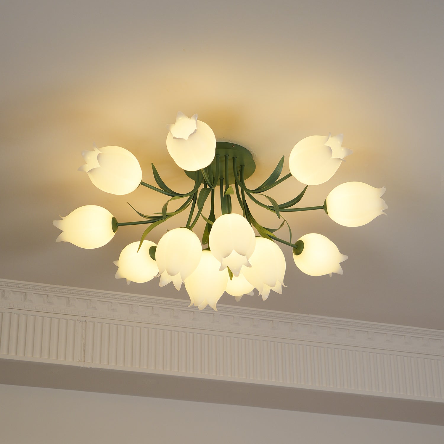 Lustra Ceiling Light Lily Flower Blossom Green Base - Letslighting