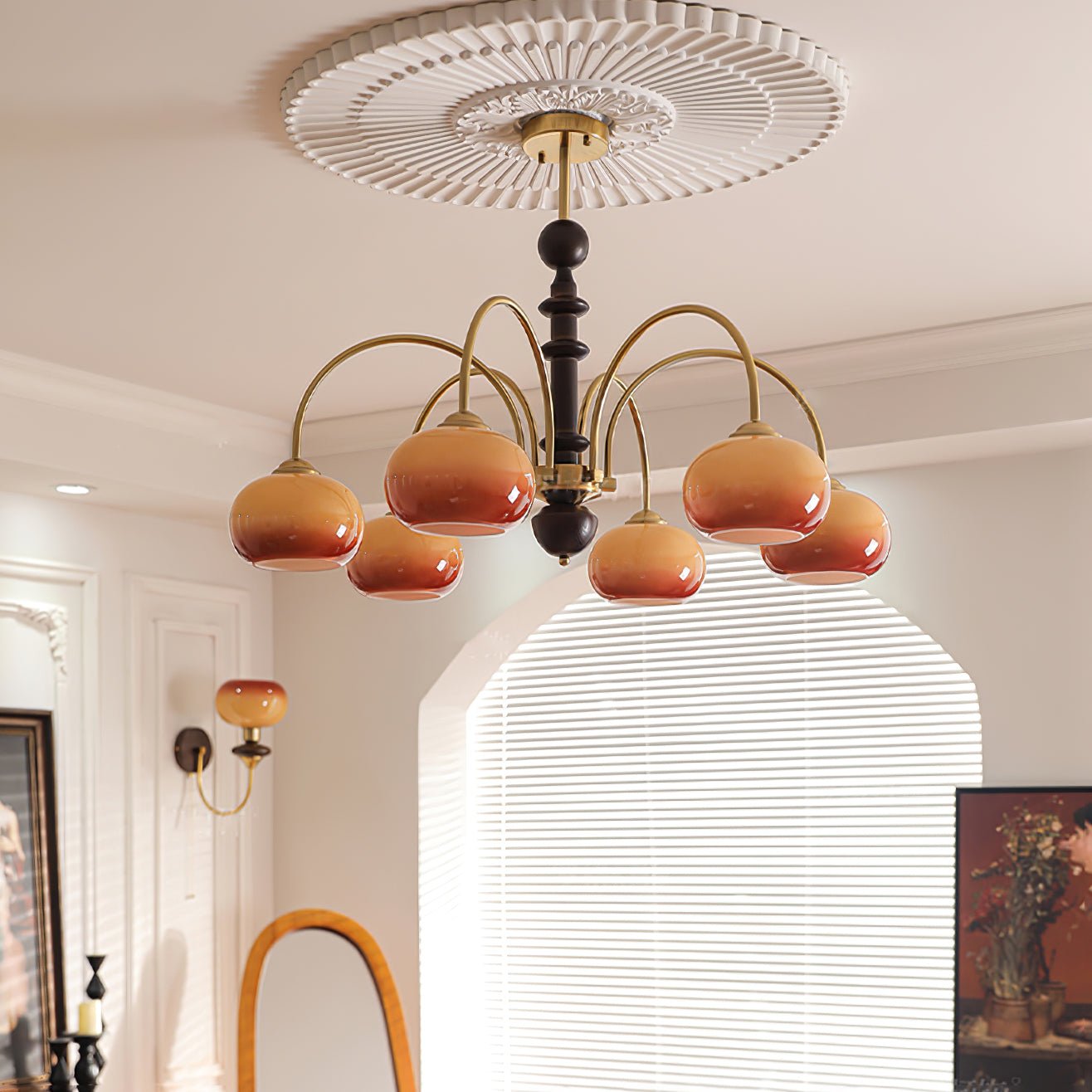Lustra Chandelier Brass Glass Persimmon Shape - Letslighting