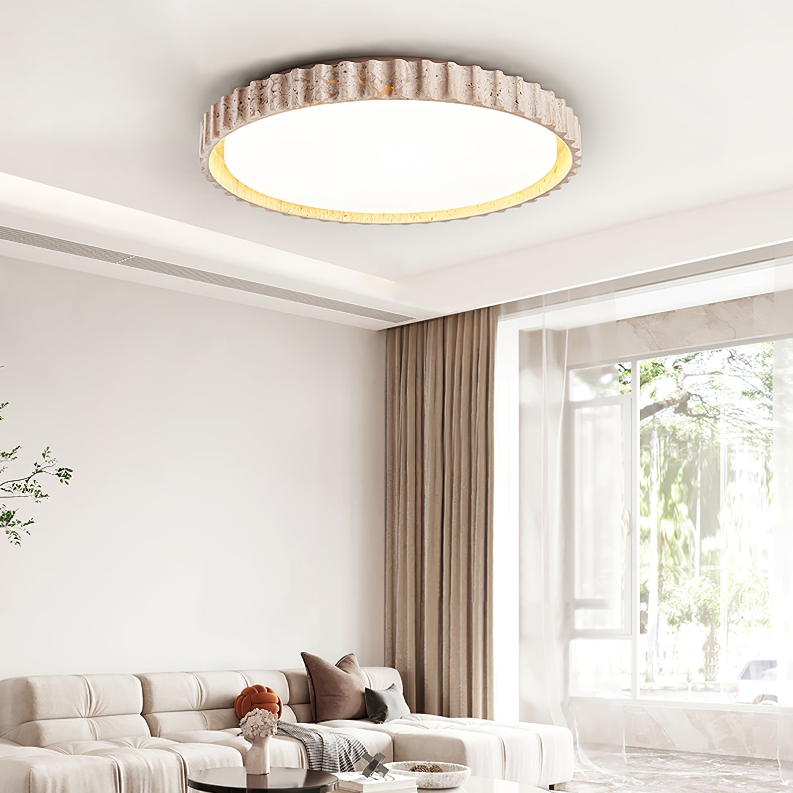 Ornorus Fluted Ring Travertine Ceiling Light - Letslighting