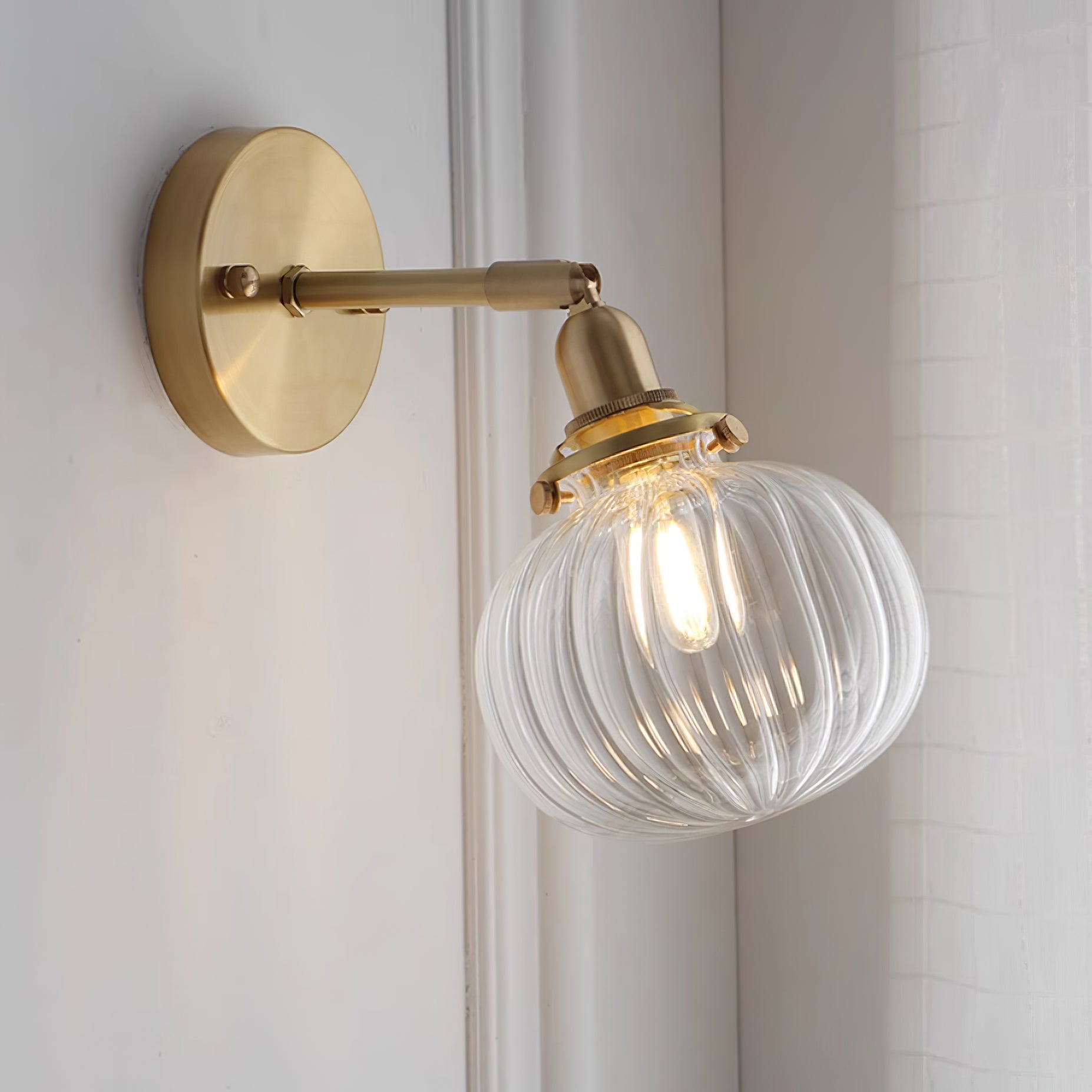 Baroque Wall Lamp Plug-In Smoke Glass Shade Brass Industrial - Letslighting
