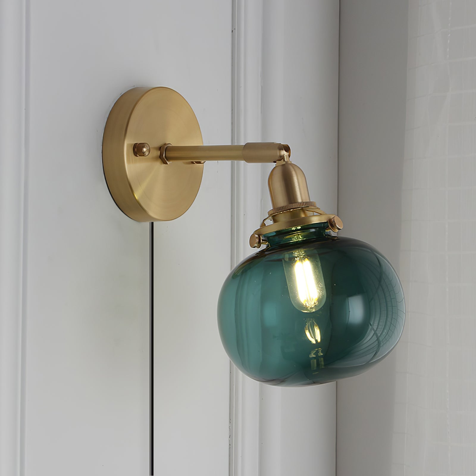 Baroque Wall Lamp Plug-In Smoke Glass Shade Brass Industrial - Letslighting