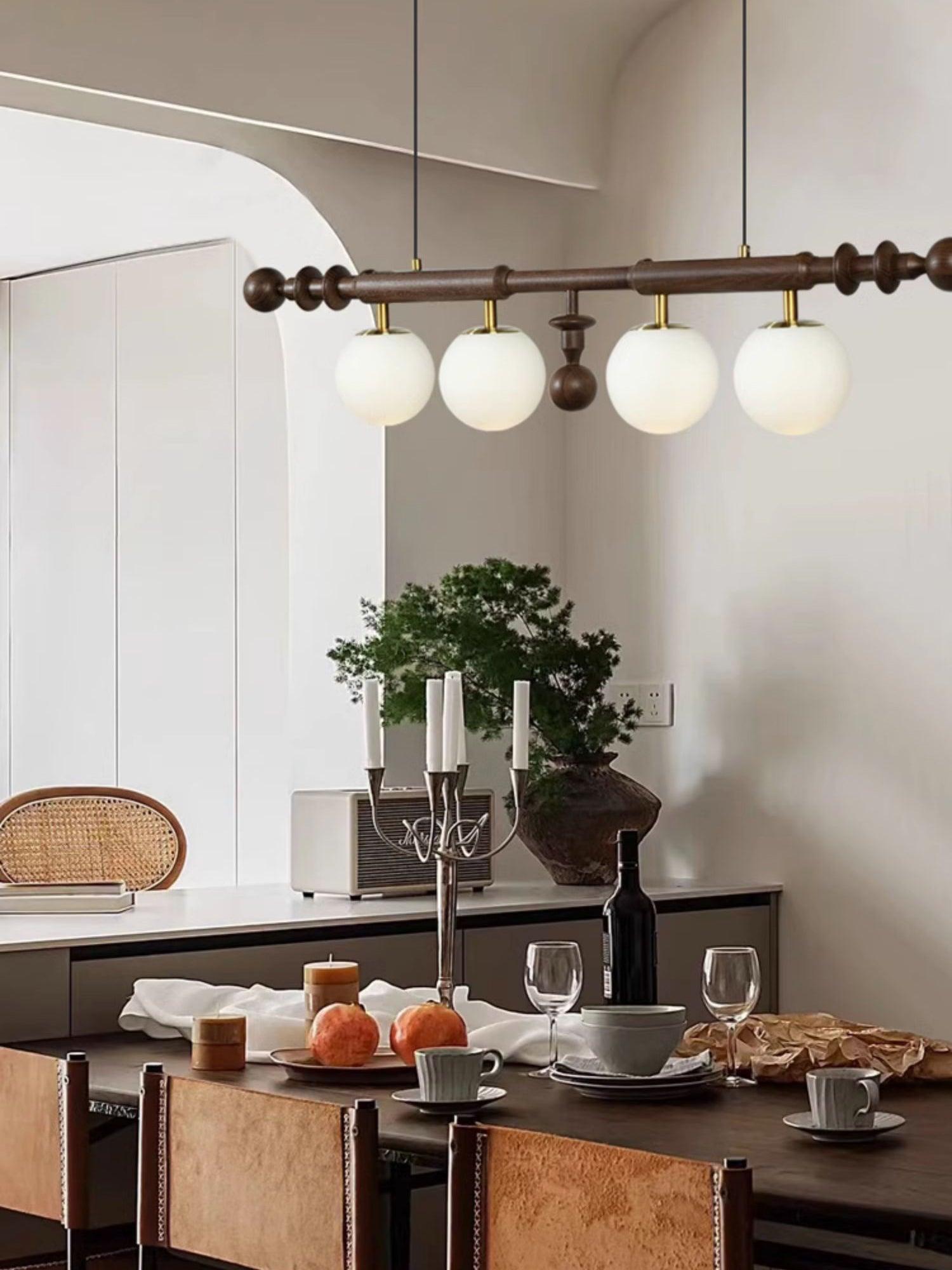 Lustra Chandelier Roman Column Walnut Wood Glass - Letslighting