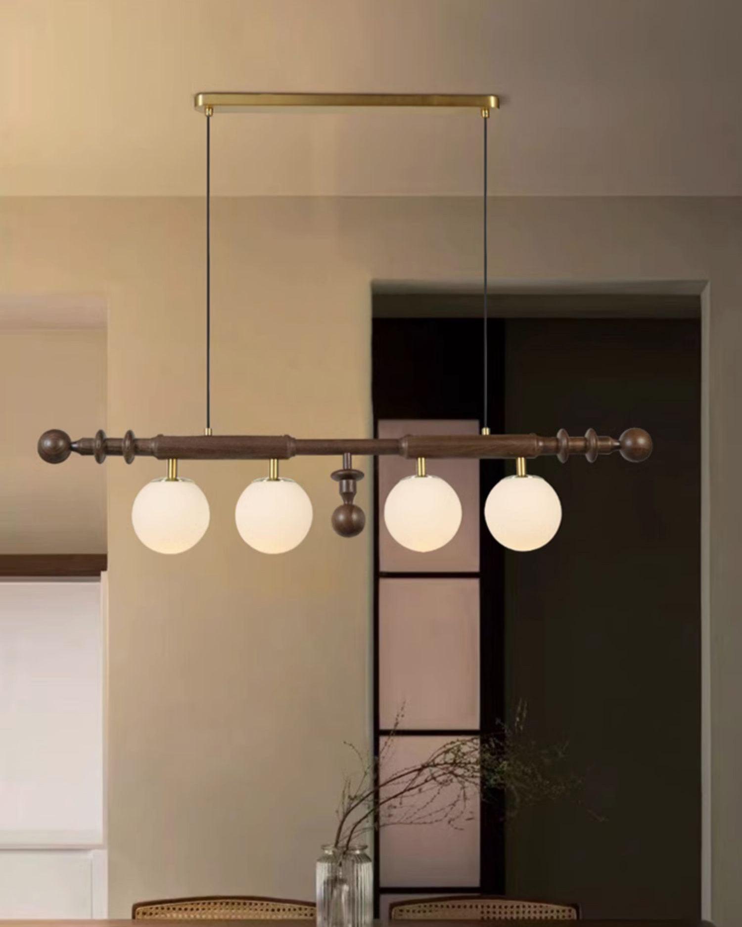 Lustra Chandelier Roman Column Walnut Wood Glass - Letslighting