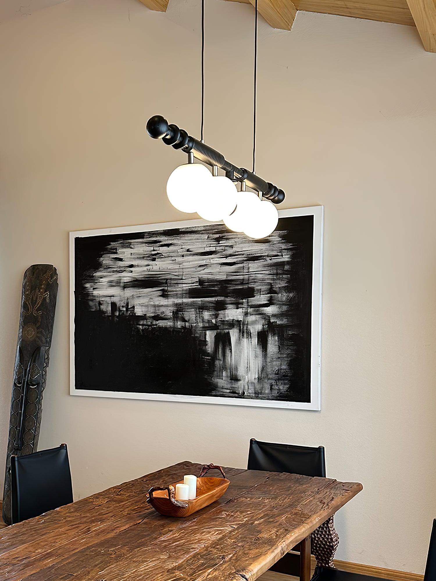 Lustra Chandelier Roman Column Walnut Wood Glass - Letslighting