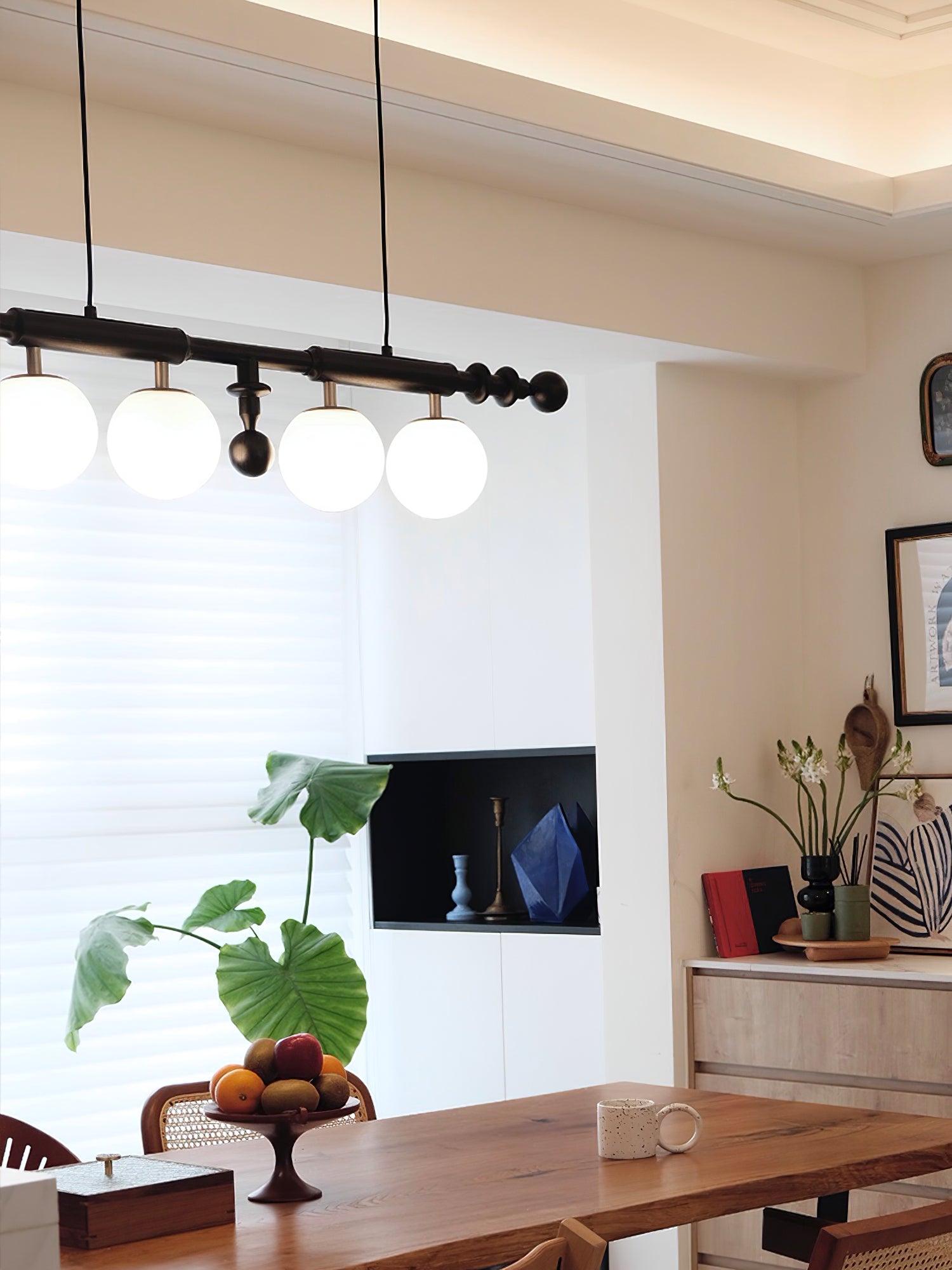 Lustra Chandelier Roman Column Walnut Wood Glass - Letslighting
