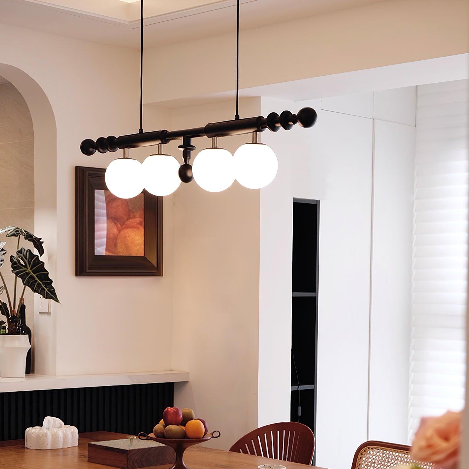 Lustra Chandelier Roman Column Walnut Wood Glass - Letslighting