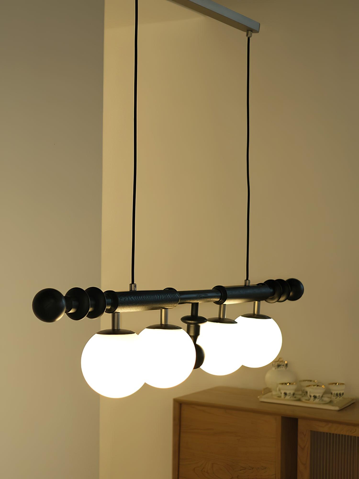 Lustra Chandelier Roman Column Walnut Wood Glass - Letslighting