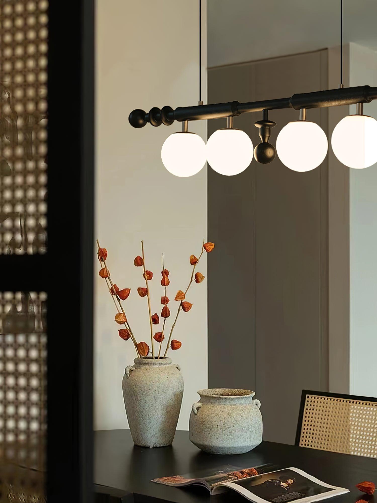 Lustra Chandelier Roman Column Walnut Wood Glass - Letslighting
