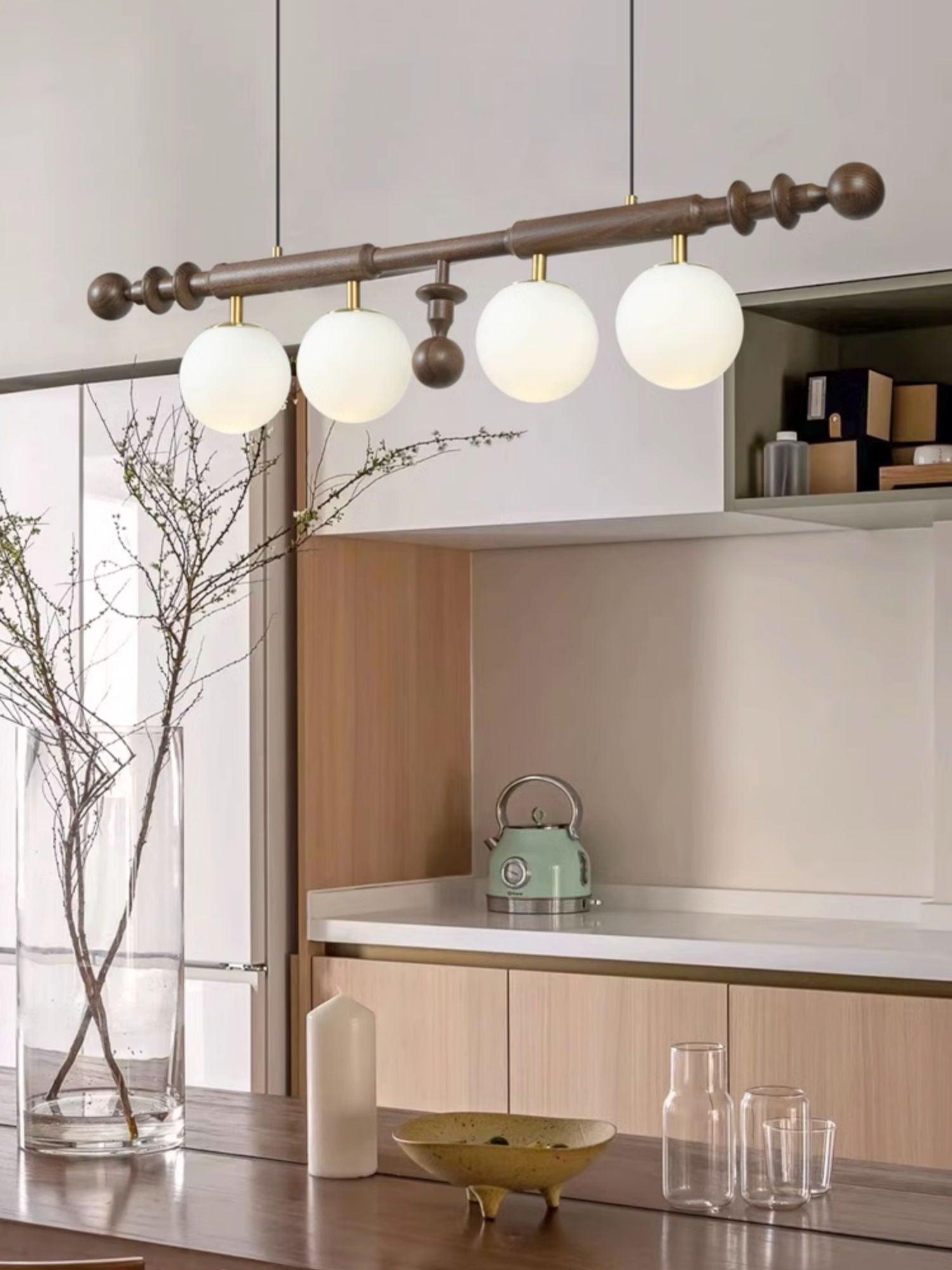Lustra Chandelier Roman Column Walnut Wood Glass - Letslighting