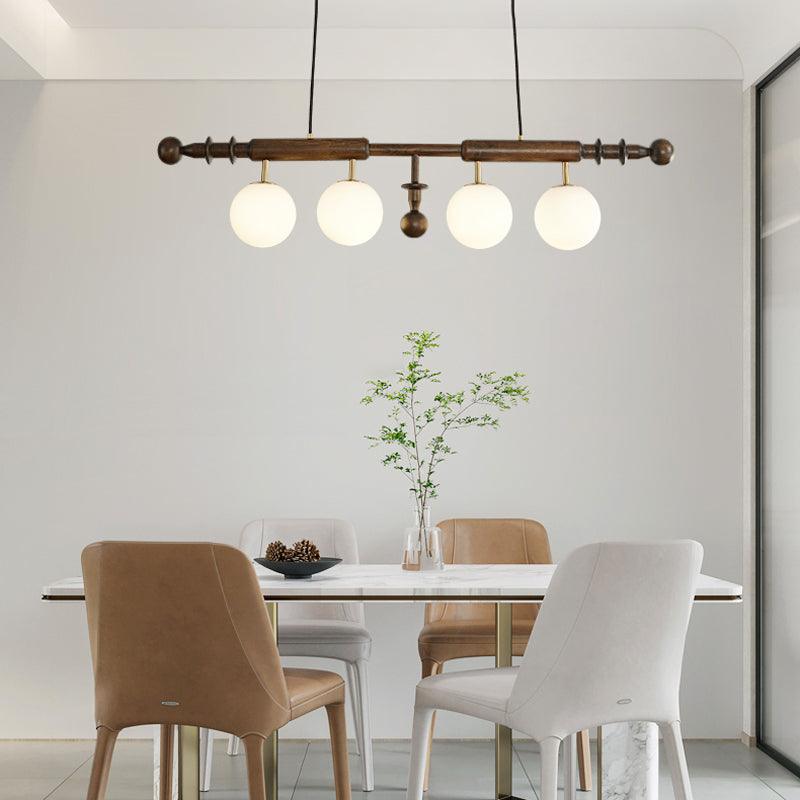 Lustra Chandelier Roman Column Walnut Wood Glass - Letslighting