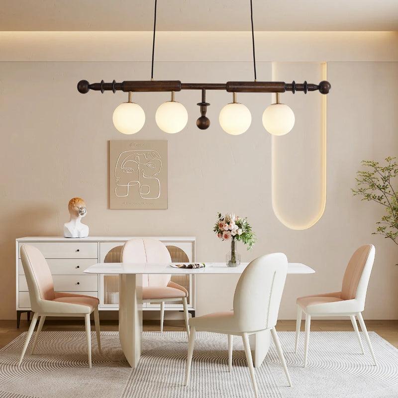 Lustra Chandelier Roman Column Walnut Wood Glass - Letslighting