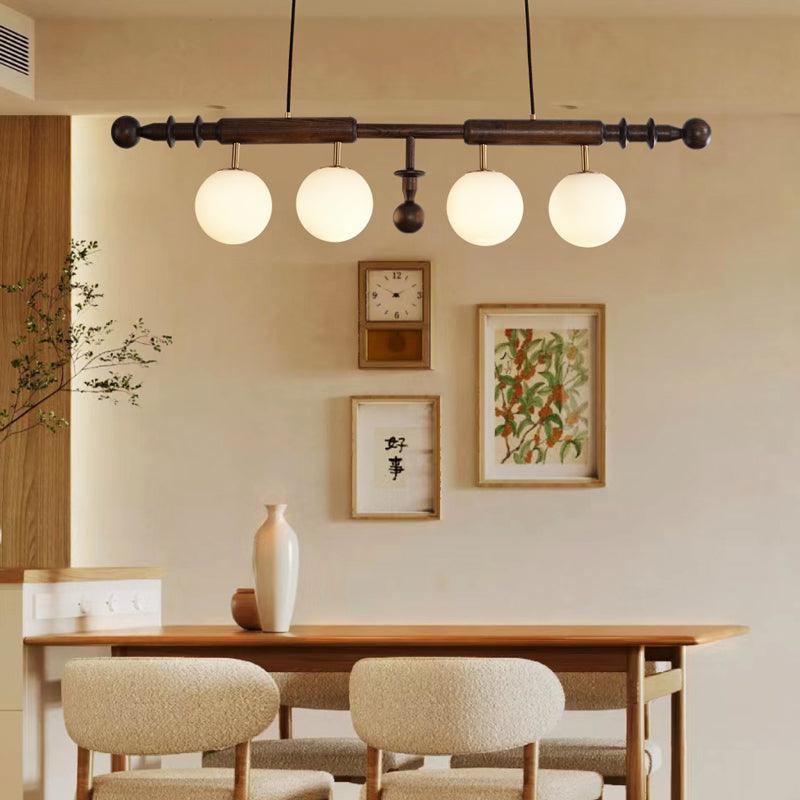 Lustra Chandelier Roman Column Walnut Wood Glass - Letslighting