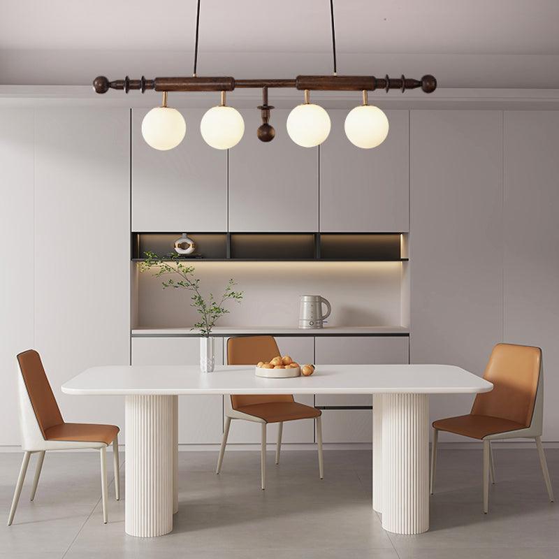 Lustra Chandelier Roman Column Walnut Wood Glass - Letslighting