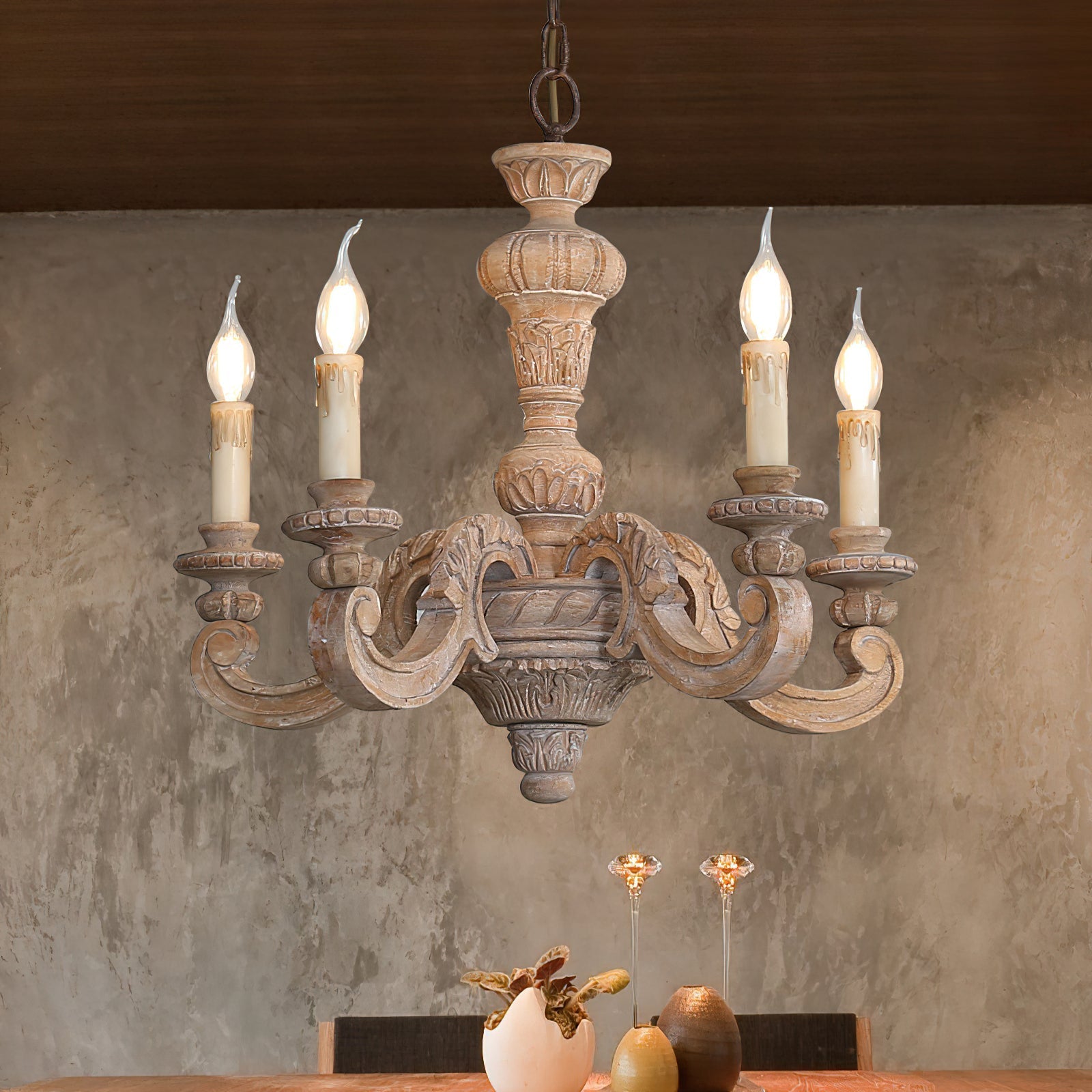 Olrinila Roman Pillar Hand-carved Wood Chandelier - Letslighting