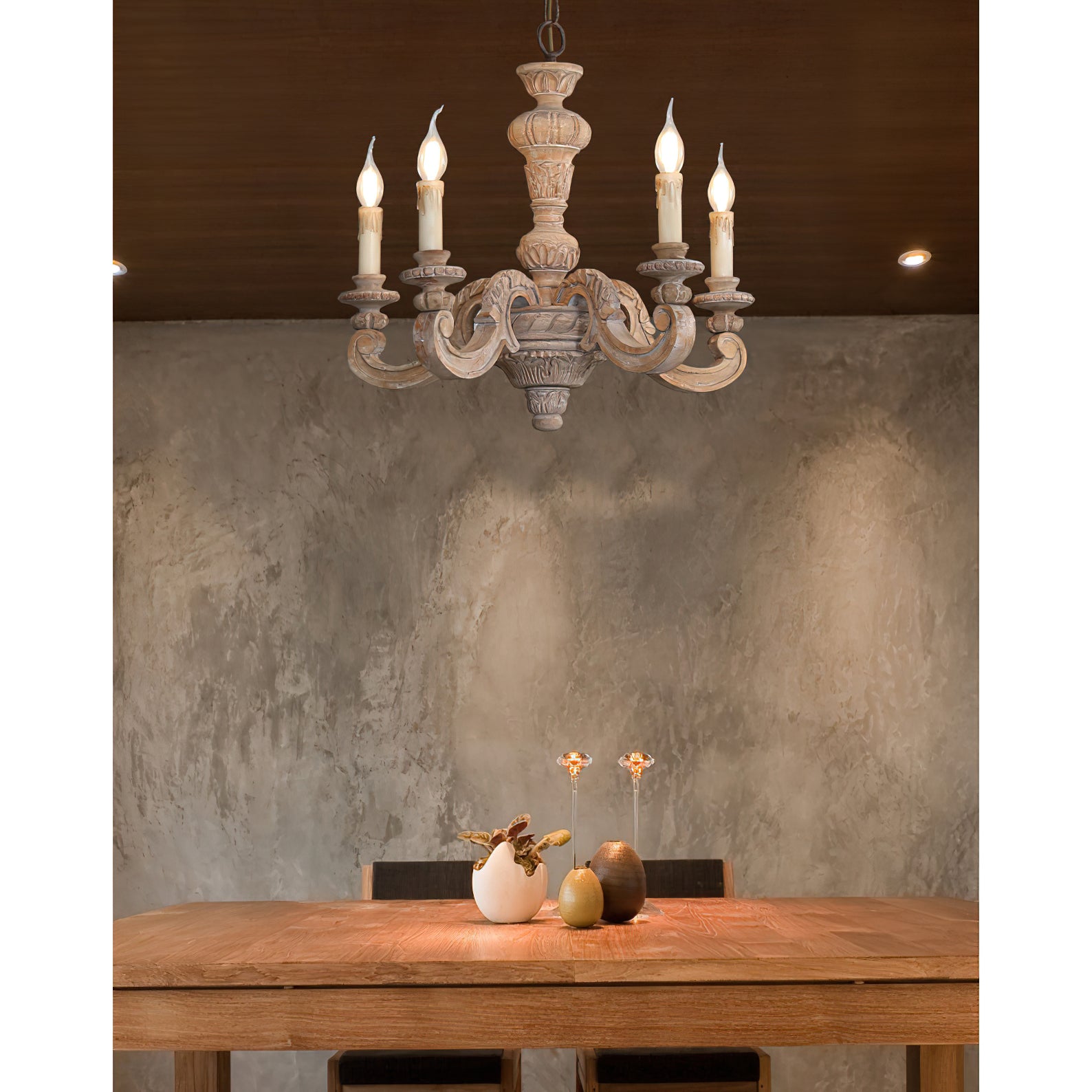Olrinila Roman Pillar Hand-carved Wood Chandelier - Letslighting