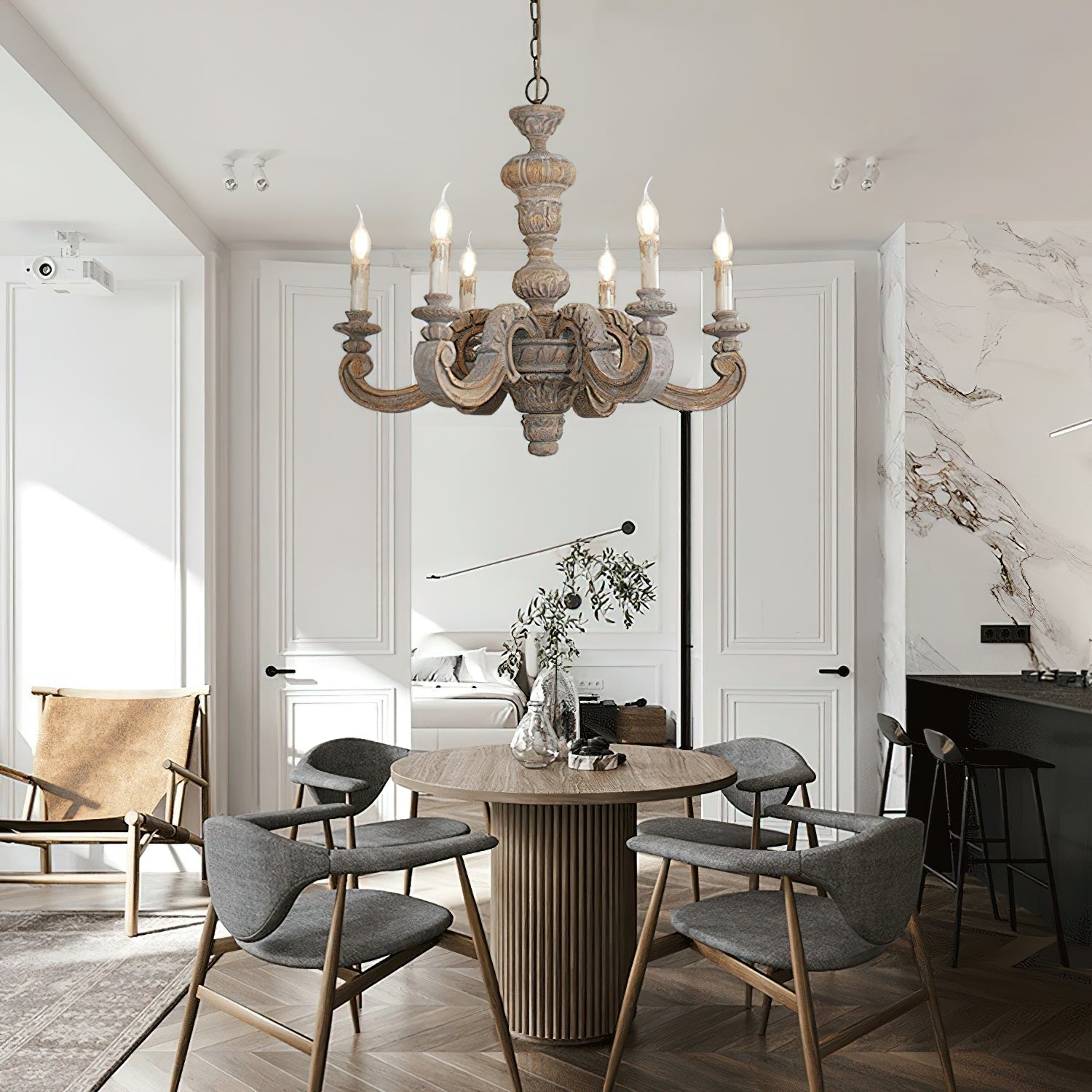 Olrinila Roman Pillar Hand-carved Wood Chandelier - Letslighting