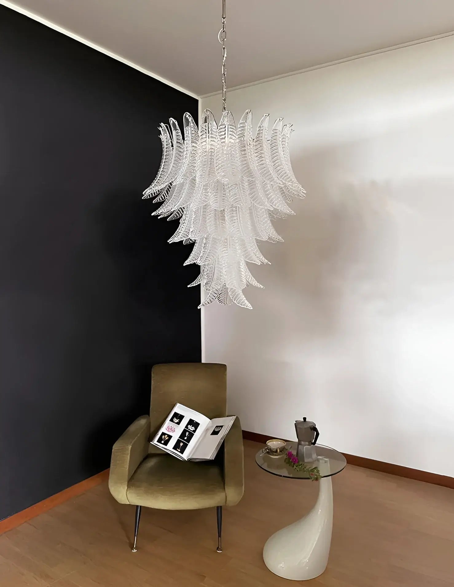 Aurora Chandelier Clear Glass Leaf Cascading Elegant - Letslighting